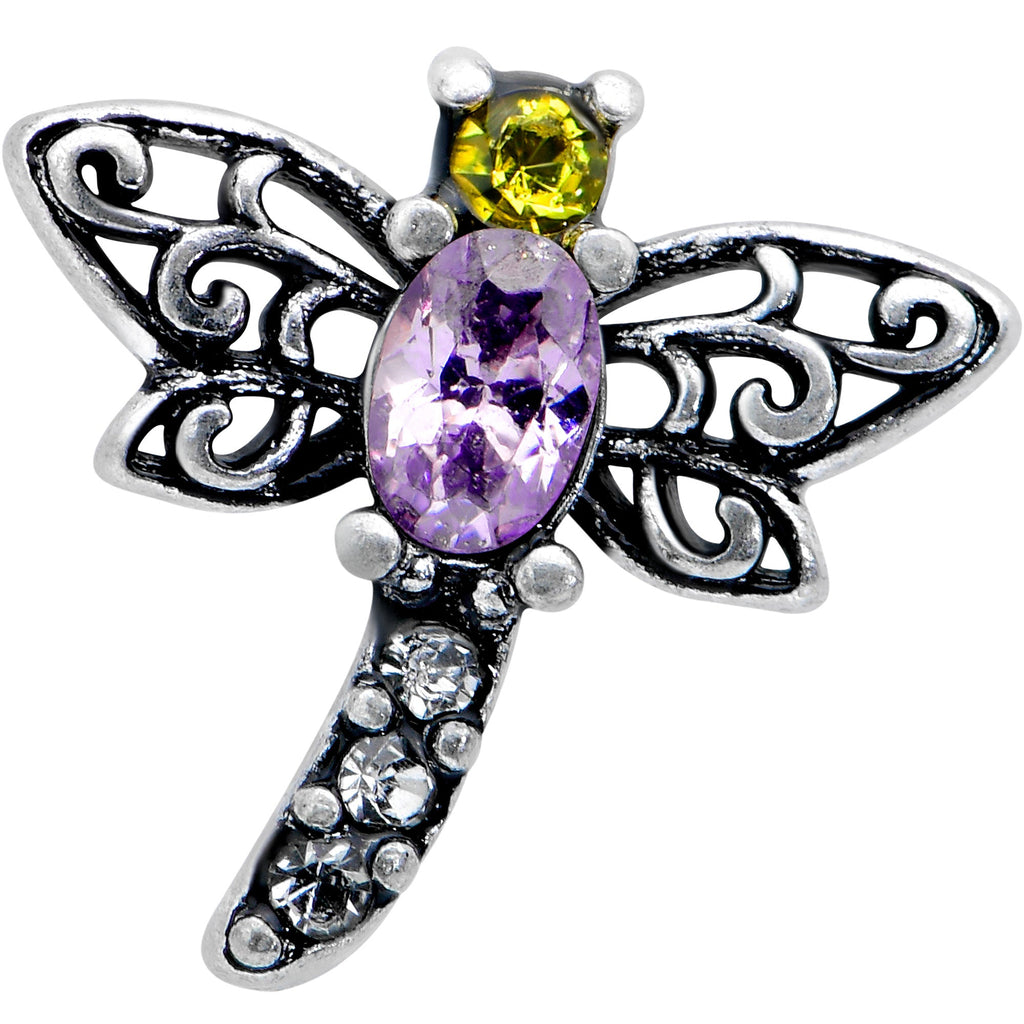BodyCandy 16G 5/16 Purple Yellow Gem Dragonfly Ornate Labret Monroe Tragus — detail close-up