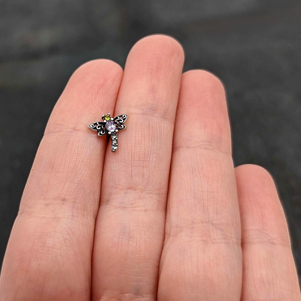 BodyCandy 16G 5/16 Purple Yellow Gem Dragonfly Ornate Labret Monroe Tragus — size reference