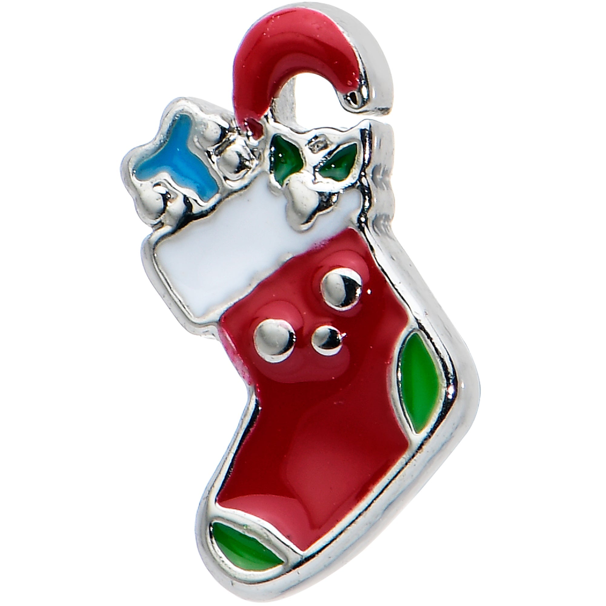 BodyCandy 16G 5/16 Happy Christmas Stocking Red Green Labret Monroe Tragus — detail close-up