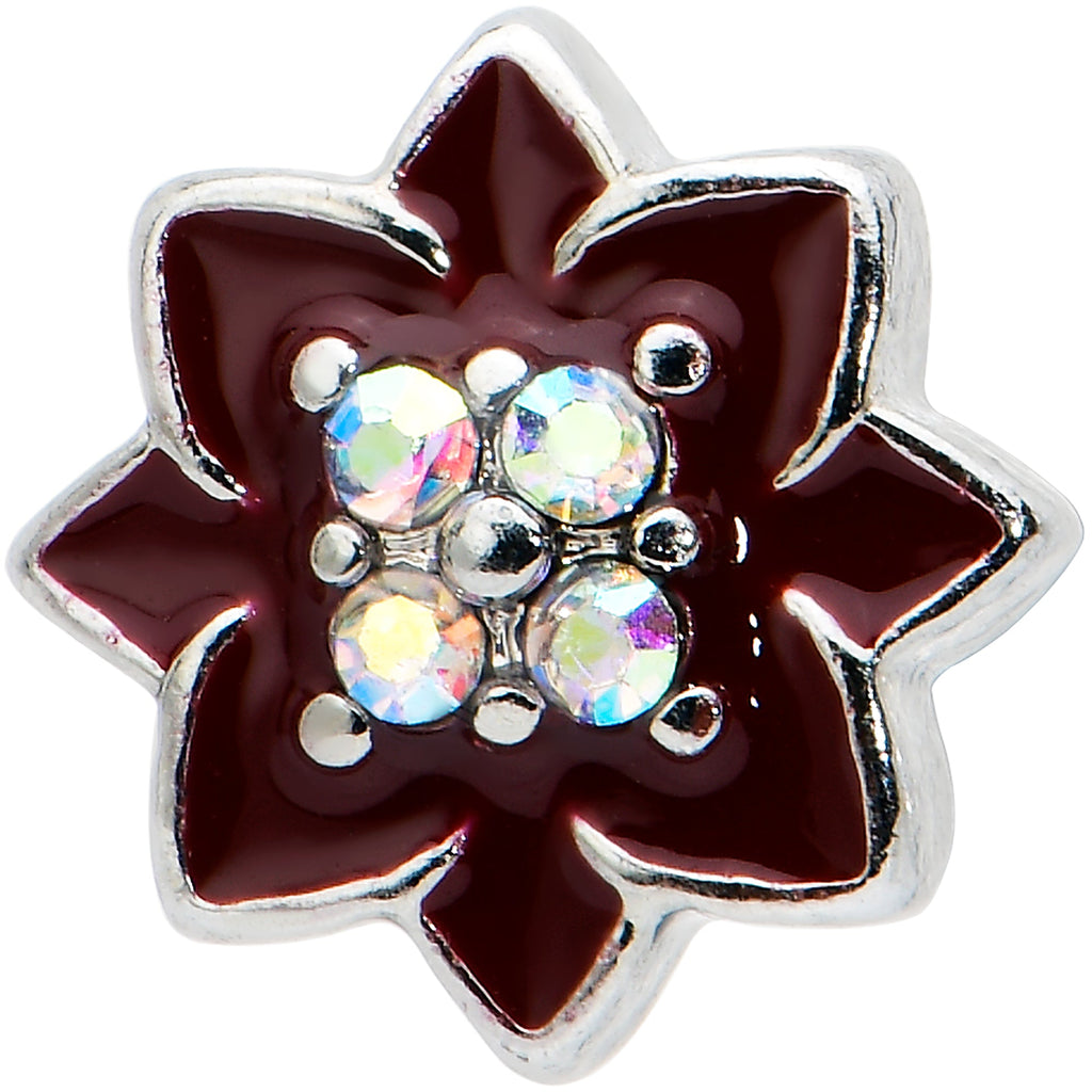 BodyCandy 16G 5/16 Aurora Gem Poinsettia Flower Festive Labret Monroe Tragus — detail close-up