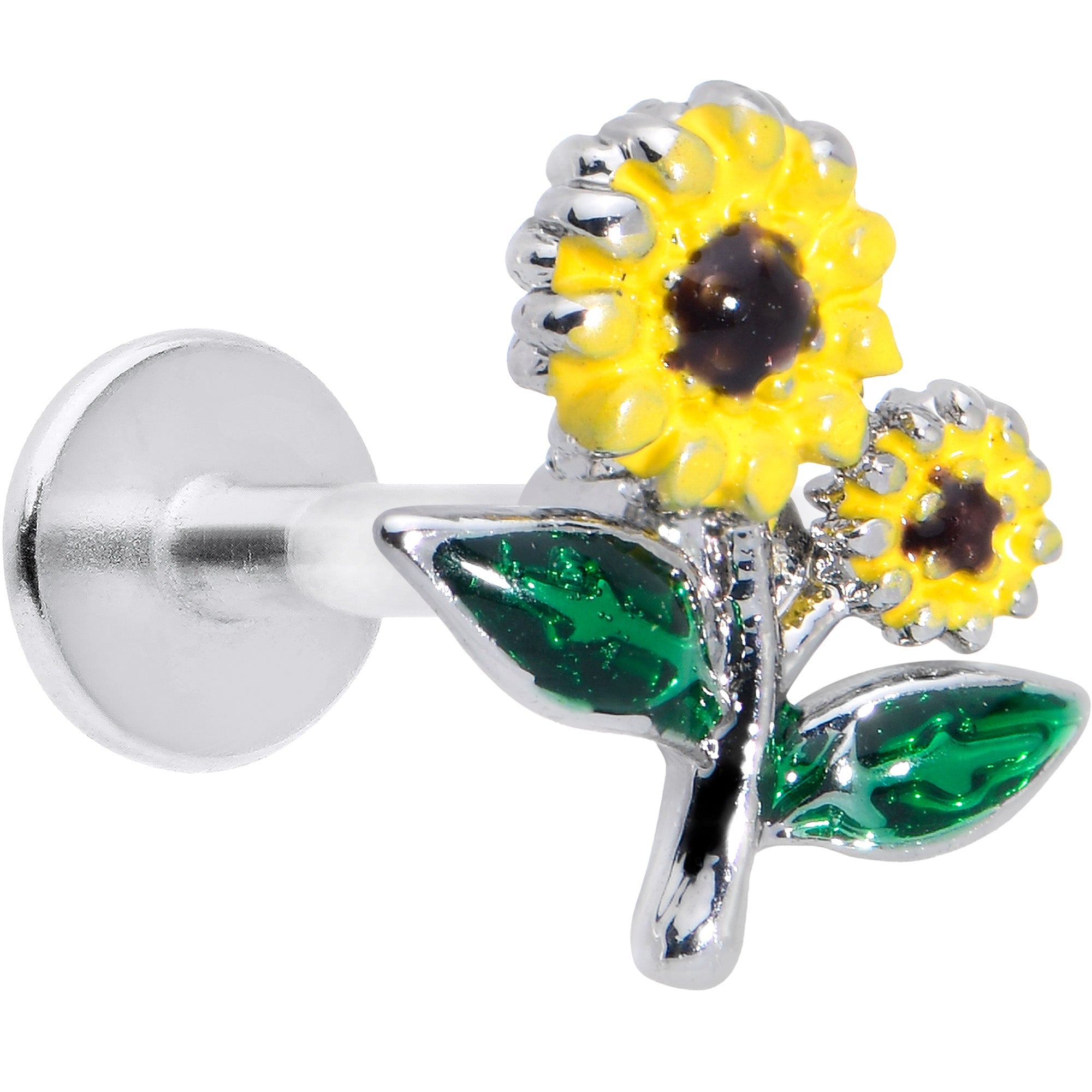 BodyCandy 16G 1/4 Cheery Inlay Sunflowers Labret — main product shot