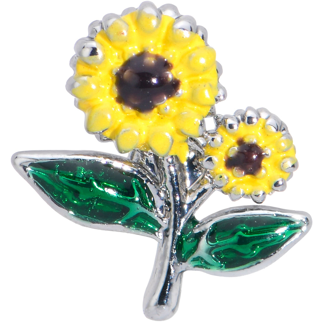 BodyCandy 16G 1/4 Cheery Inlay Sunflowers Labret — detail close-up