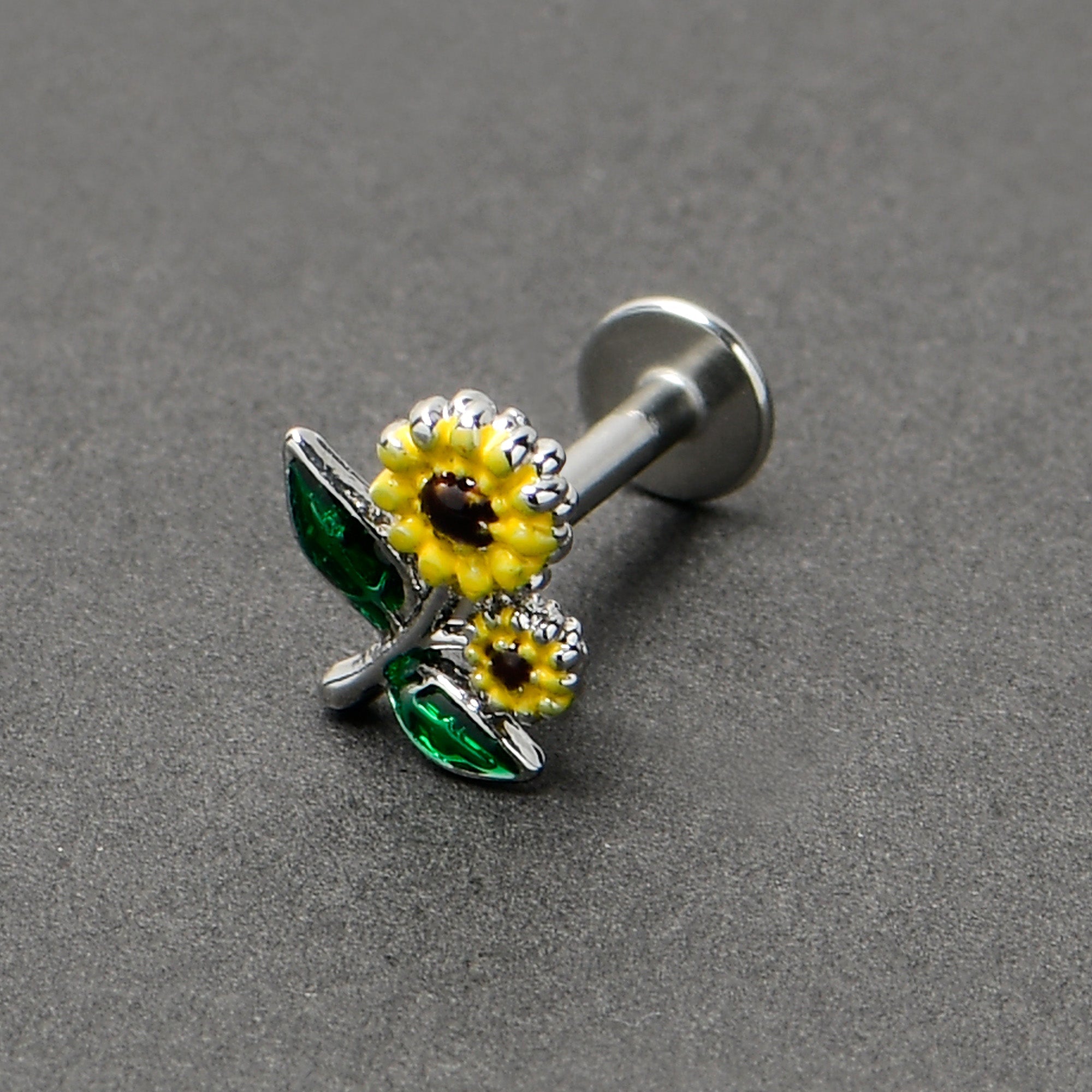 BodyCandy 16G 1/4 Cheery Inlay Sunflowers Labret — alternative angle