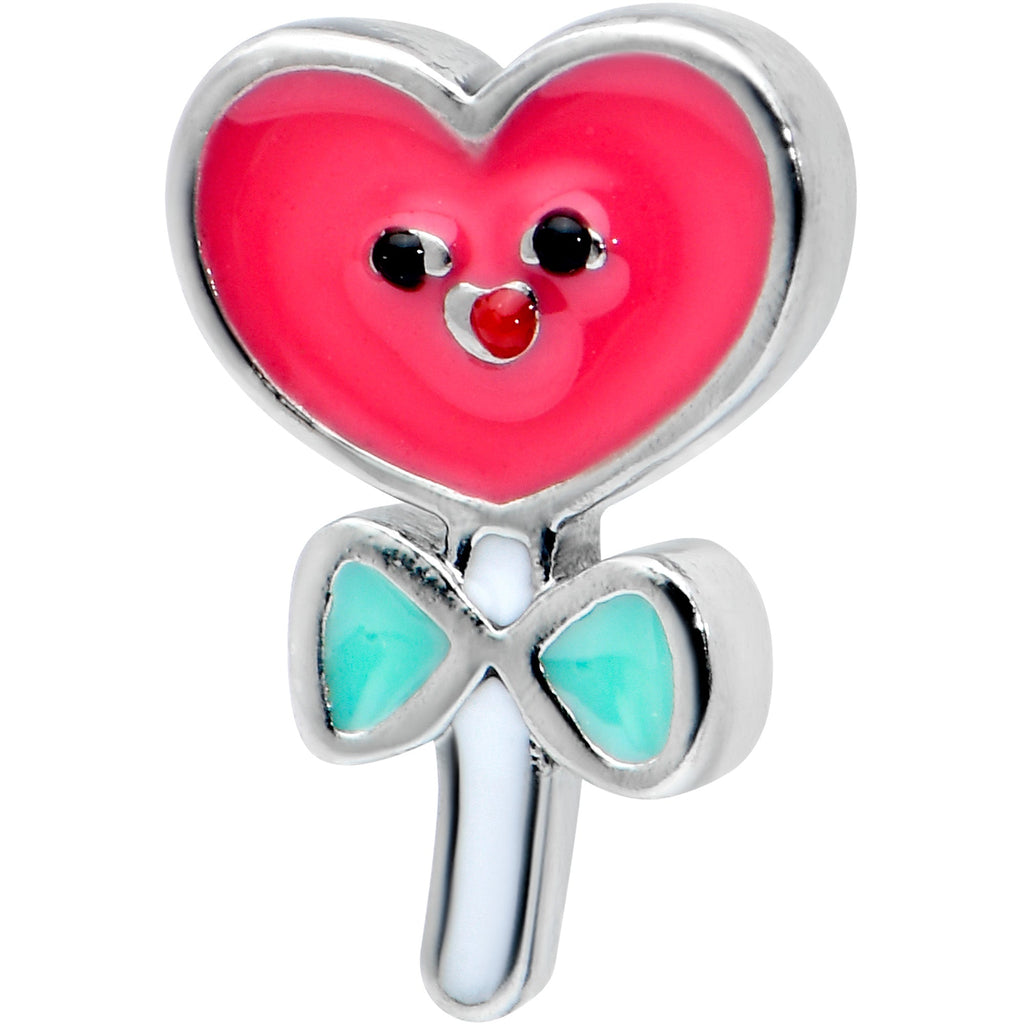 BodyCandy 16G 1/4 Sweet Happy Heart Lollipop Cartilage Tragus Earring — detail close-up