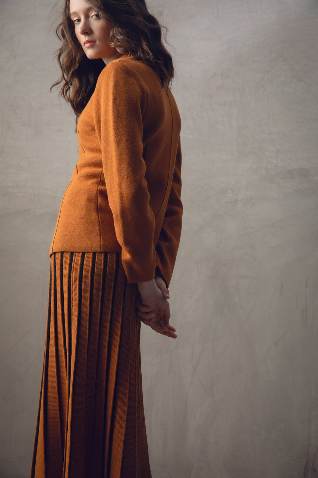 KADOU BOUTIQUE Pleated Knit Maxi Skirt — detail close-up