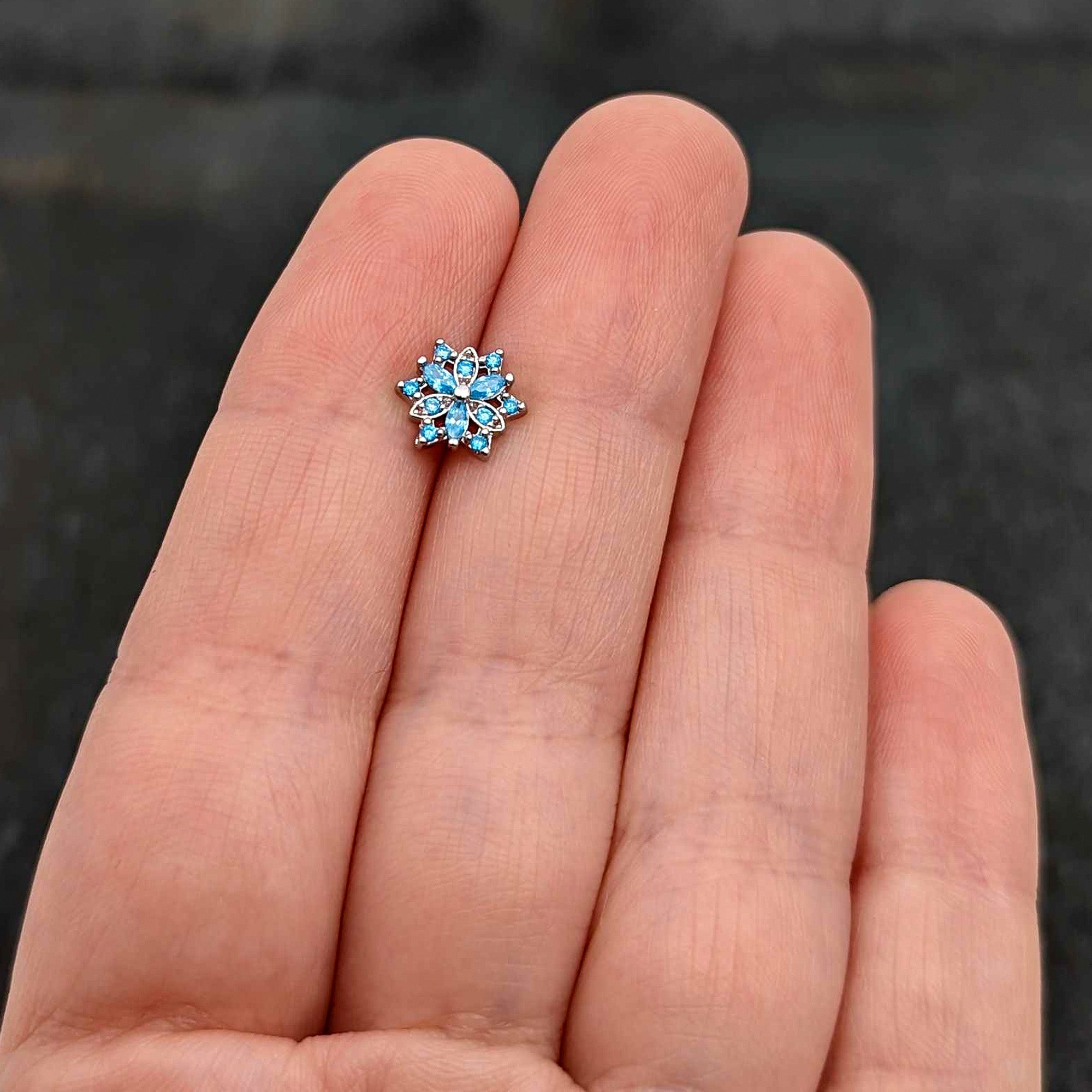 BodyCandy 20G 7mm Blue CZ Gem Snowflake Blues L Shape Nose Ring — size reference