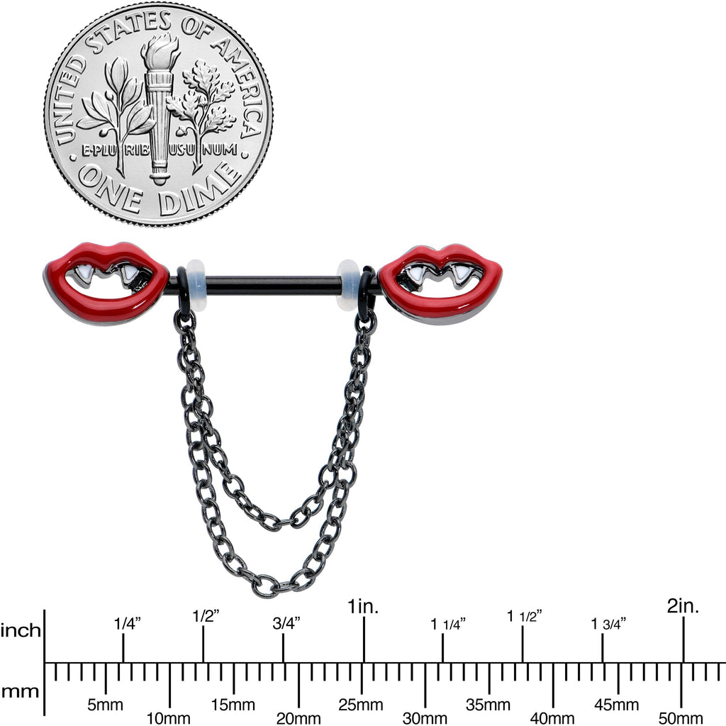 BodyCandy 14G 11/16 Black Vampire Fangs Chain Dangle Nipple Ring Set — lifestyle context