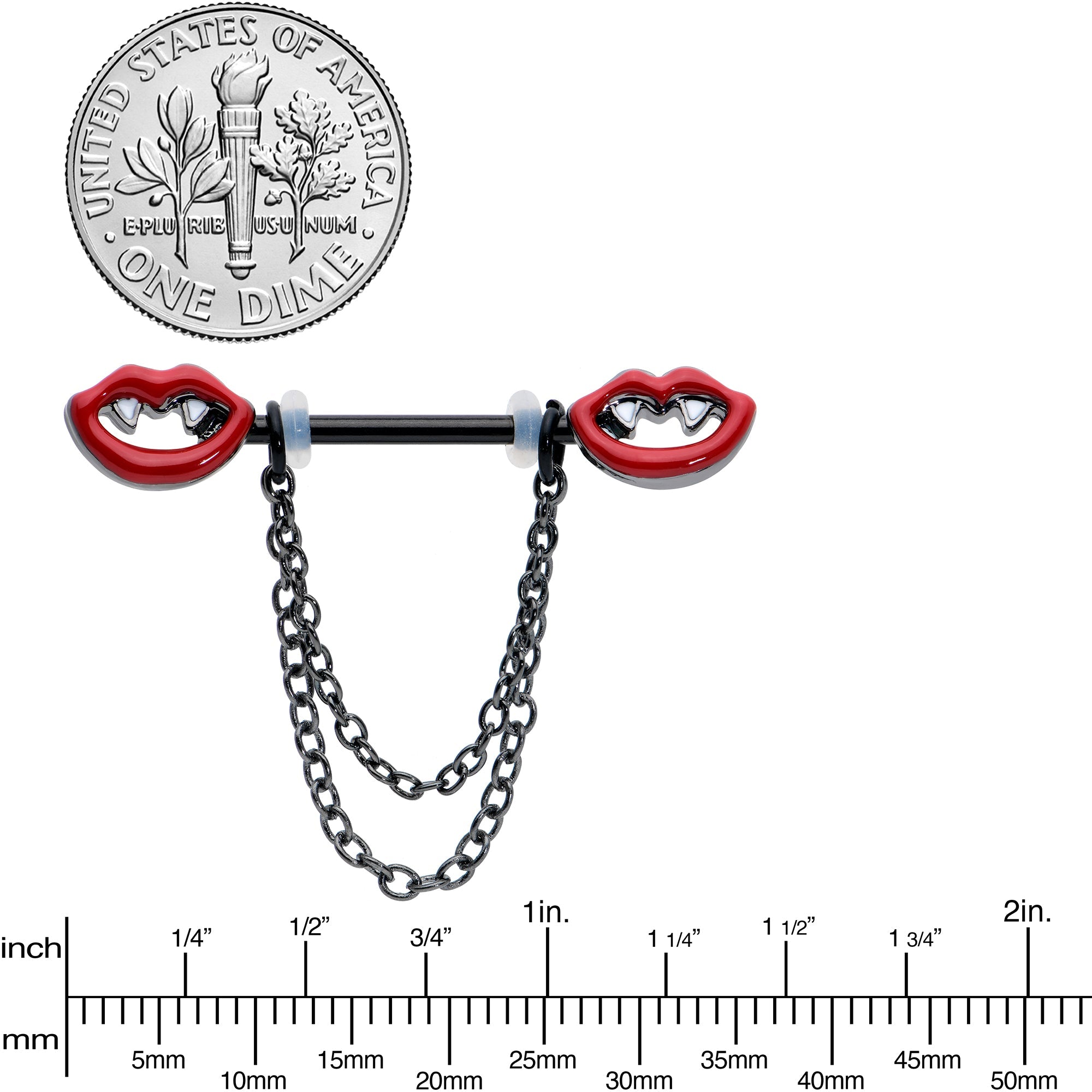 BodyCandy 14G 11/16 Black Vampire Fangs Chain Dangle Nipple Ring Set — lifestyle context