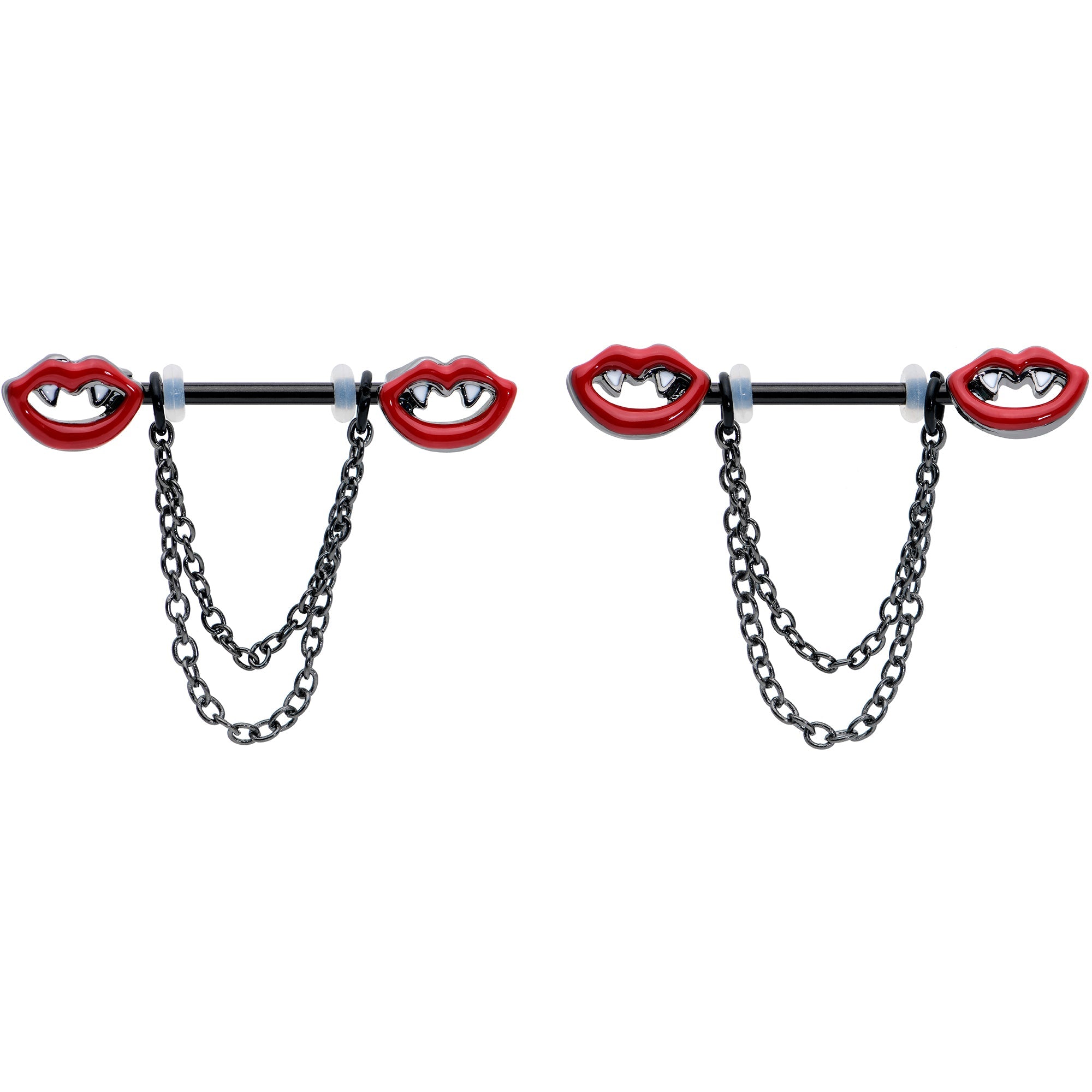 BodyCandy 14G 11/16 Black Vampire Fangs Chain Dangle Nipple Ring Set — size reference