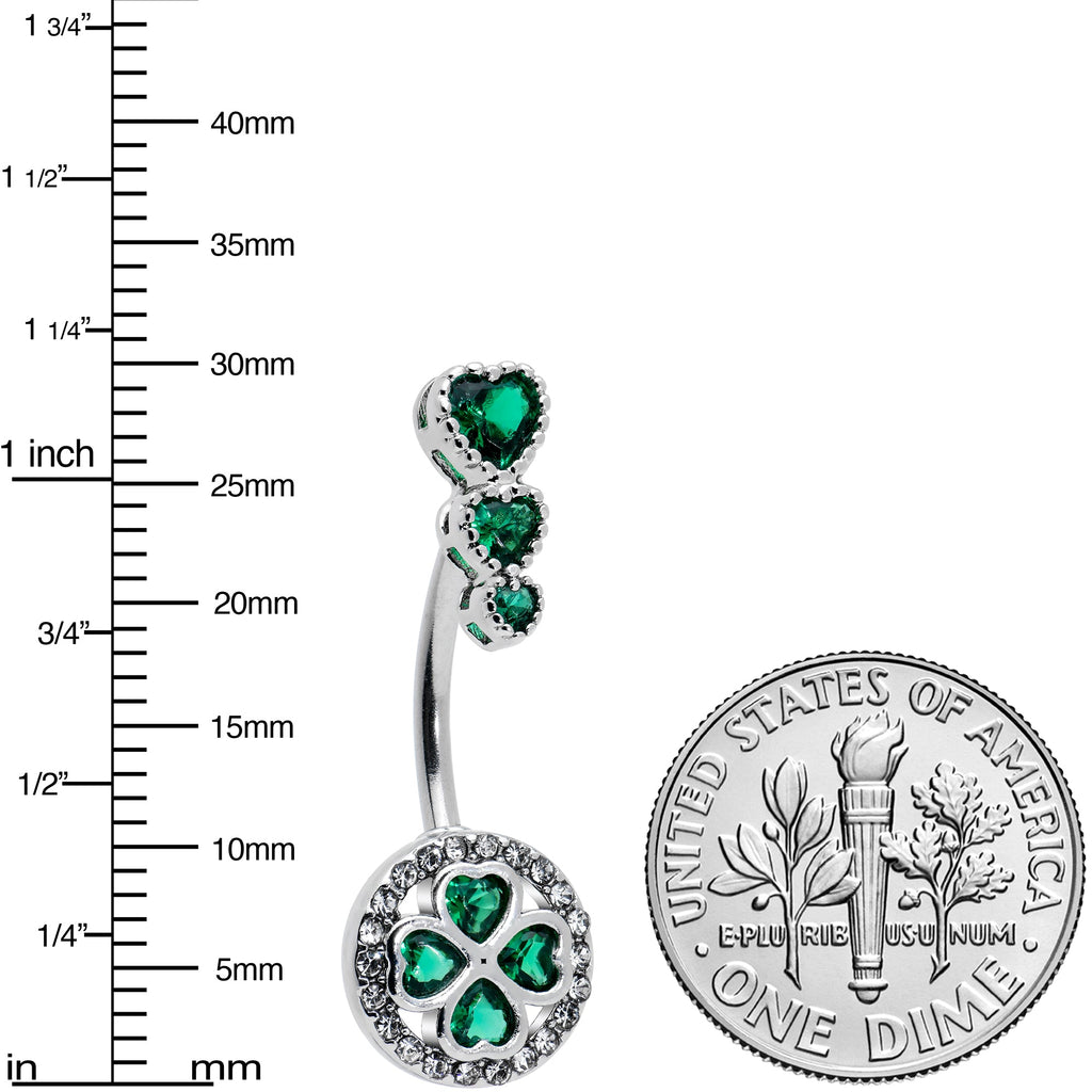 BodyCandy Green Clear Gem Triple Drop Heart Shamrock Double Mount Belly Ring — lifestyle context