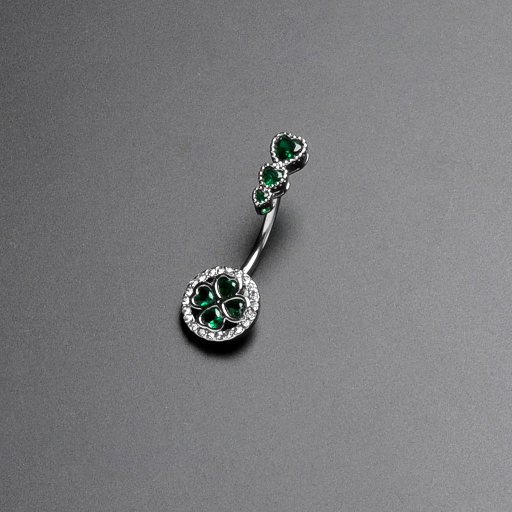 BodyCandy Green Clear Gem Triple Drop Heart Shamrock Double Mount Belly Ring — back view