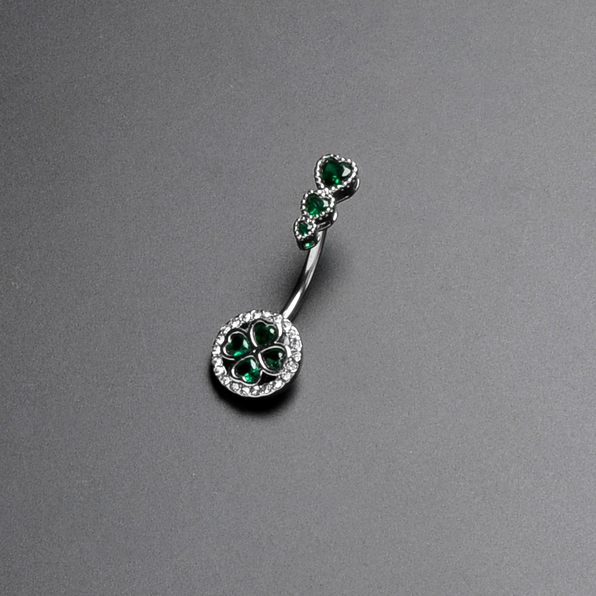 BodyCandy Green Clear Gem Triple Drop Heart Shamrock Double Mount Belly Ring — back view