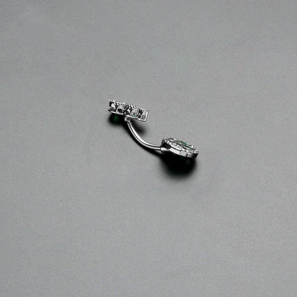 BodyCandy Green Clear Gem Triple Drop Heart Shamrock Double Mount Belly Ring — alternative angle