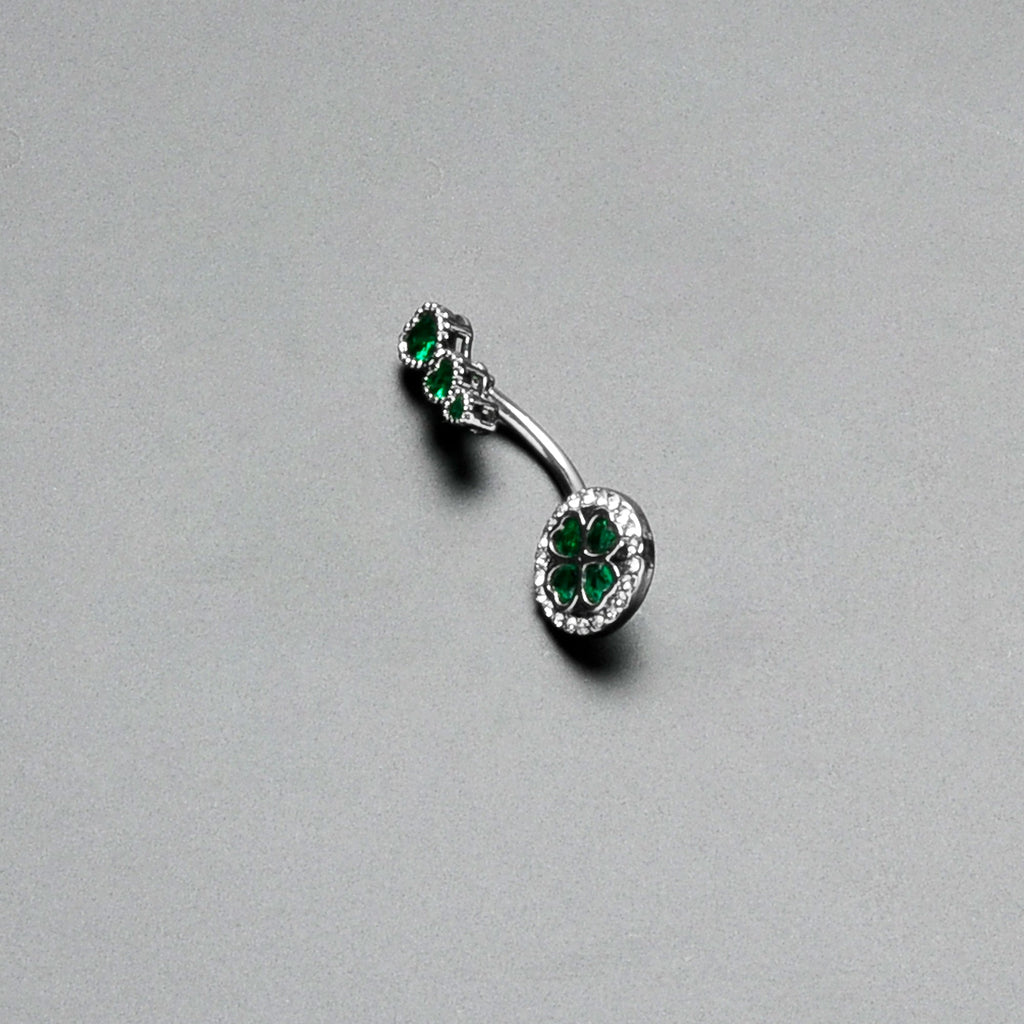 BodyCandy Green Clear Gem Triple Drop Heart Shamrock Double Mount Belly Ring — in-use photo
