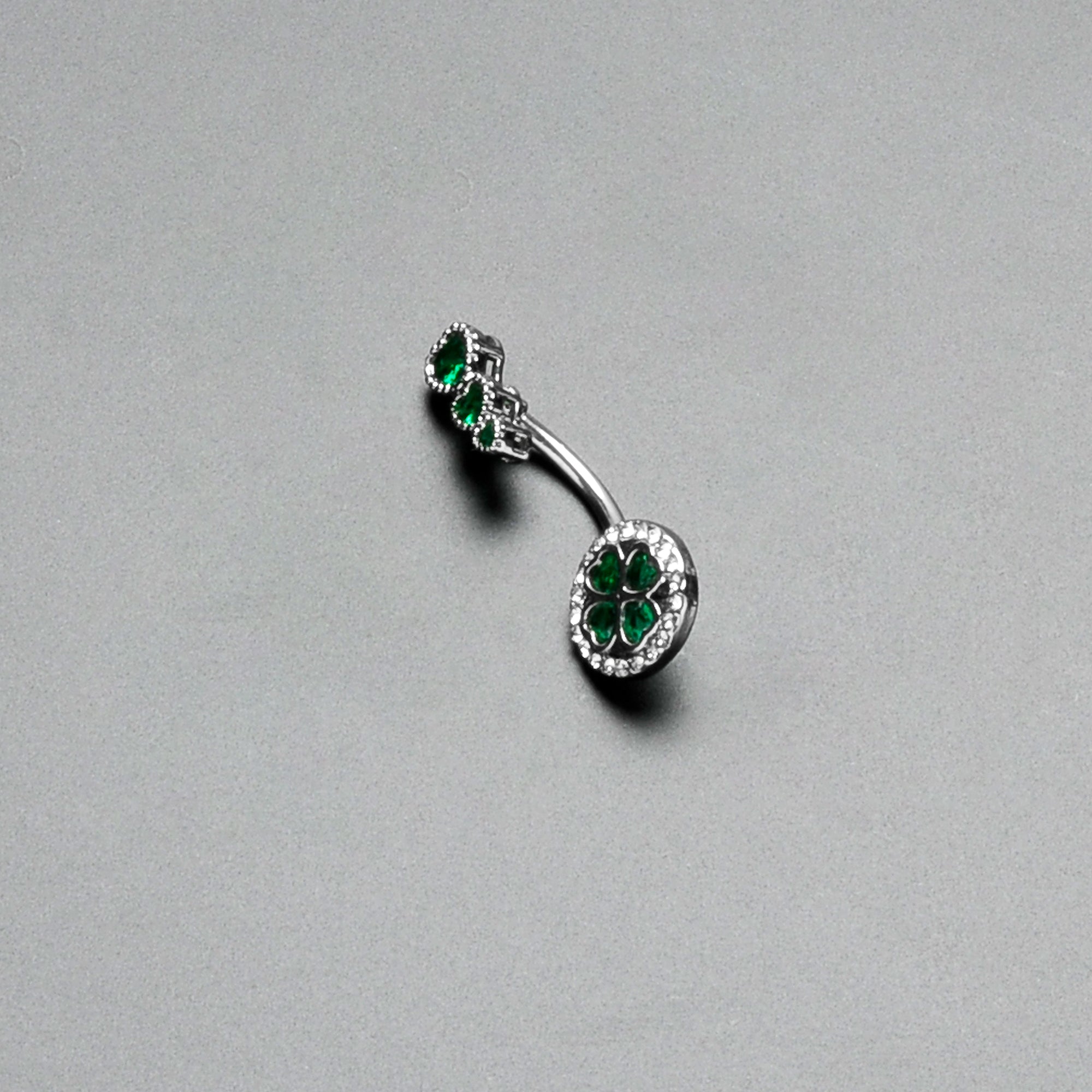 BodyCandy Green Clear Gem Triple Drop Heart Shamrock Double Mount Belly Ring — in-use photo