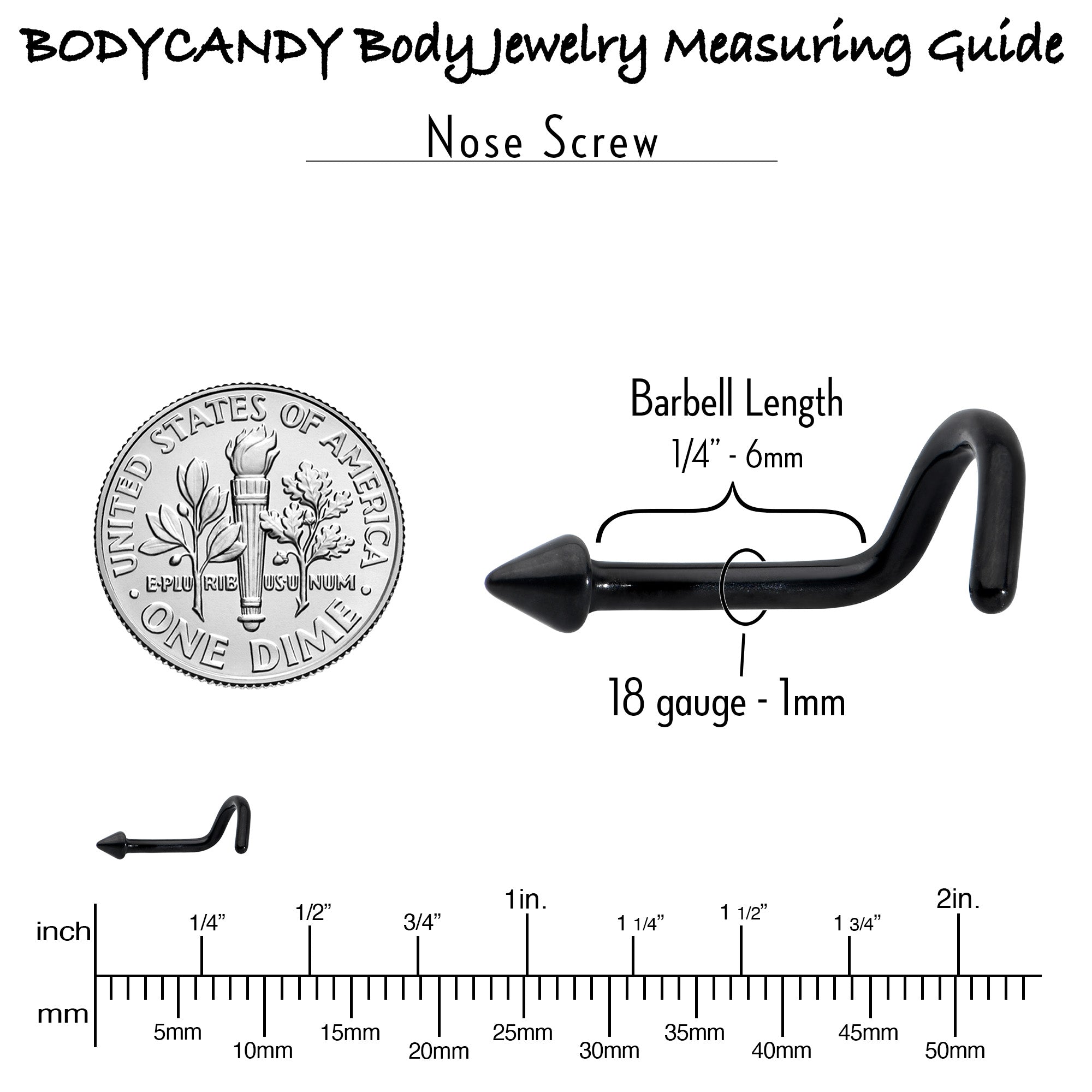 BodyCandy 18G 1/4 Black ASTM F-136 Implant Grade Titanium Cone End Left Side Nose Screw — side view