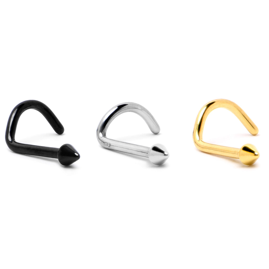 BodyCandy 18G 1/4 Black ASTM F-136 Implant Grade Titanium Cone End Left Side Nose Screw — size reference