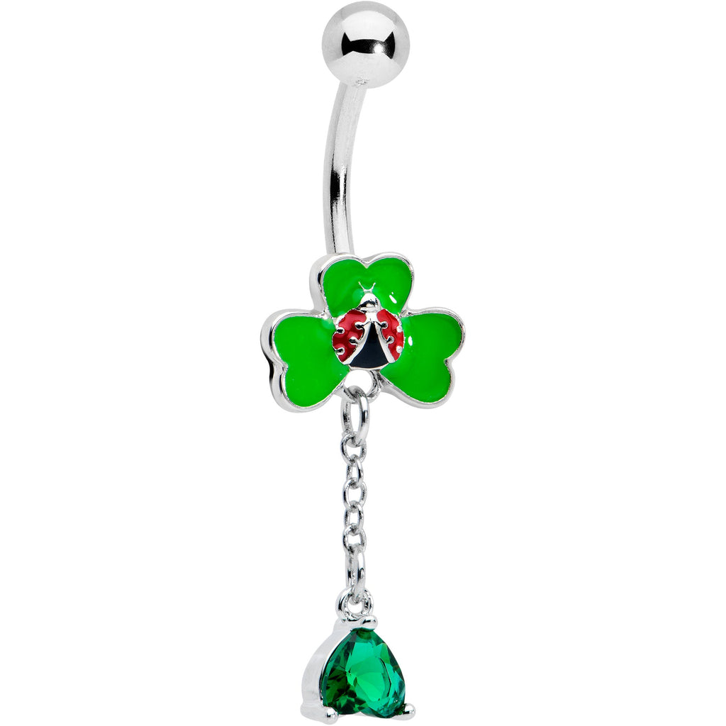 BodyCandy Green Gem Shamrock Ladybug St Patricks Dangle Belly Ring — main product shot