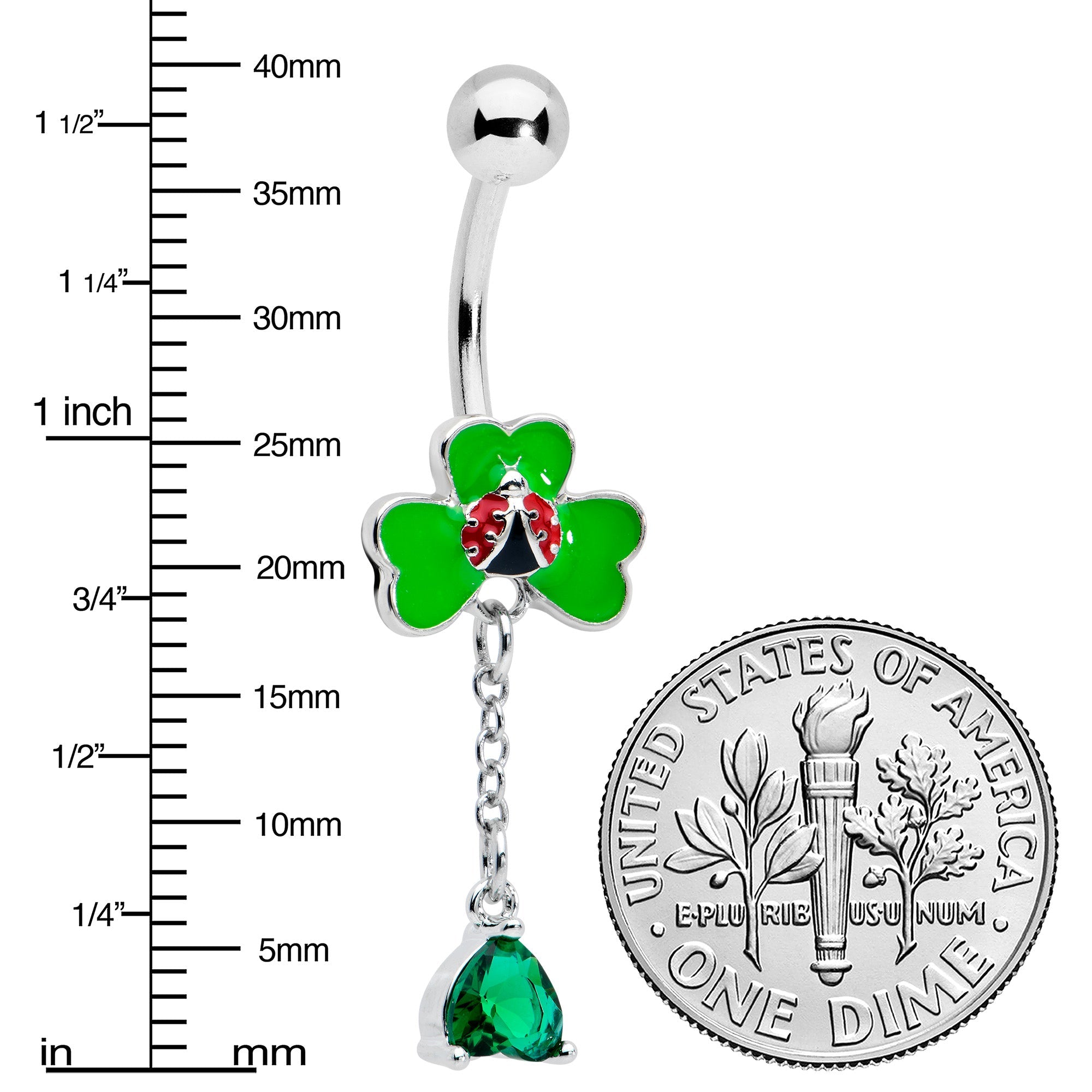 BodyCandy Green Gem Shamrock Ladybug St Patricks Dangle Belly Ring — lifestyle context