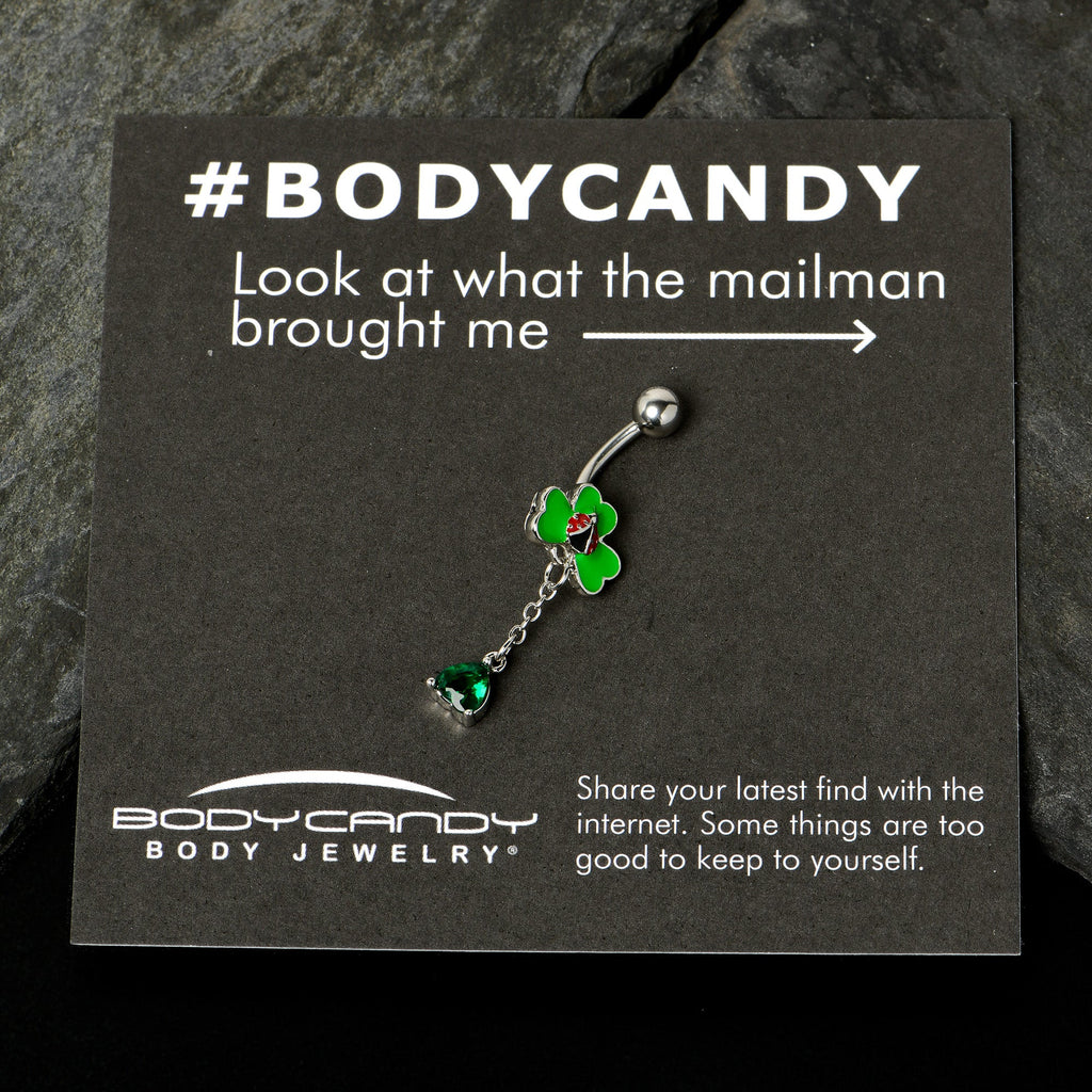 BodyCandy Green Gem Shamrock Ladybug St Patricks Dangle Belly Ring — size reference