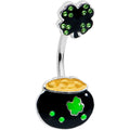 BodyCandy Green Gem Shamrock Pot Of Gold Black Double Mount Belly Ring — main product shot