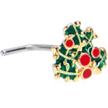 BodyCandy 20G 7mm Festive Holly Sprig Golden L Shape Nose Ring — main product shot