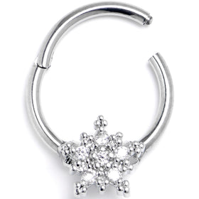16G 3/8 Clear Gem Classic Snowflake Christmas Hinged Segment Ring