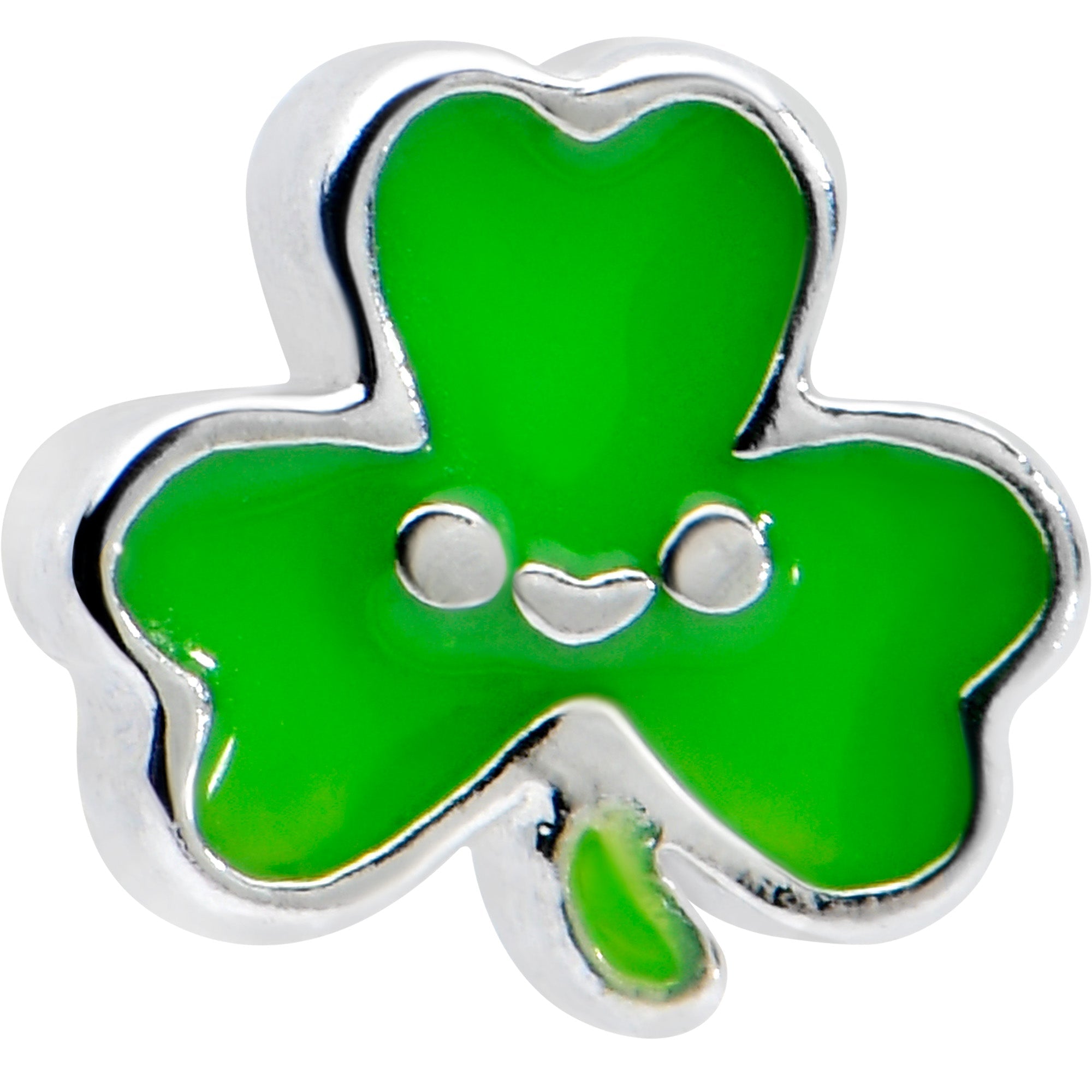 BodyCandy 16G 1/4 Sweet Happy Shamrock St Patricks Cartilage Tragus Earring — detail close-up