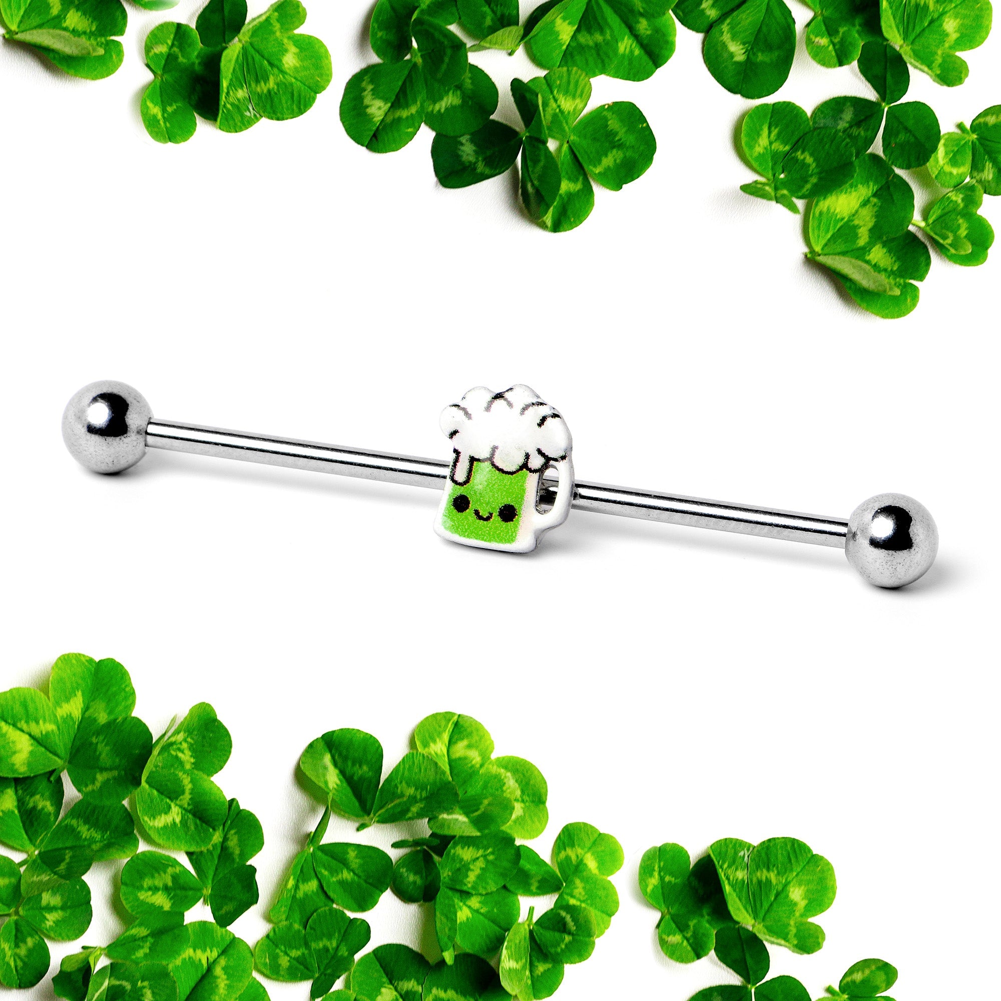 BodyCandy 14G Sweet Happy Green Beer St Patricks Industrial Barbell 38mm — side view
