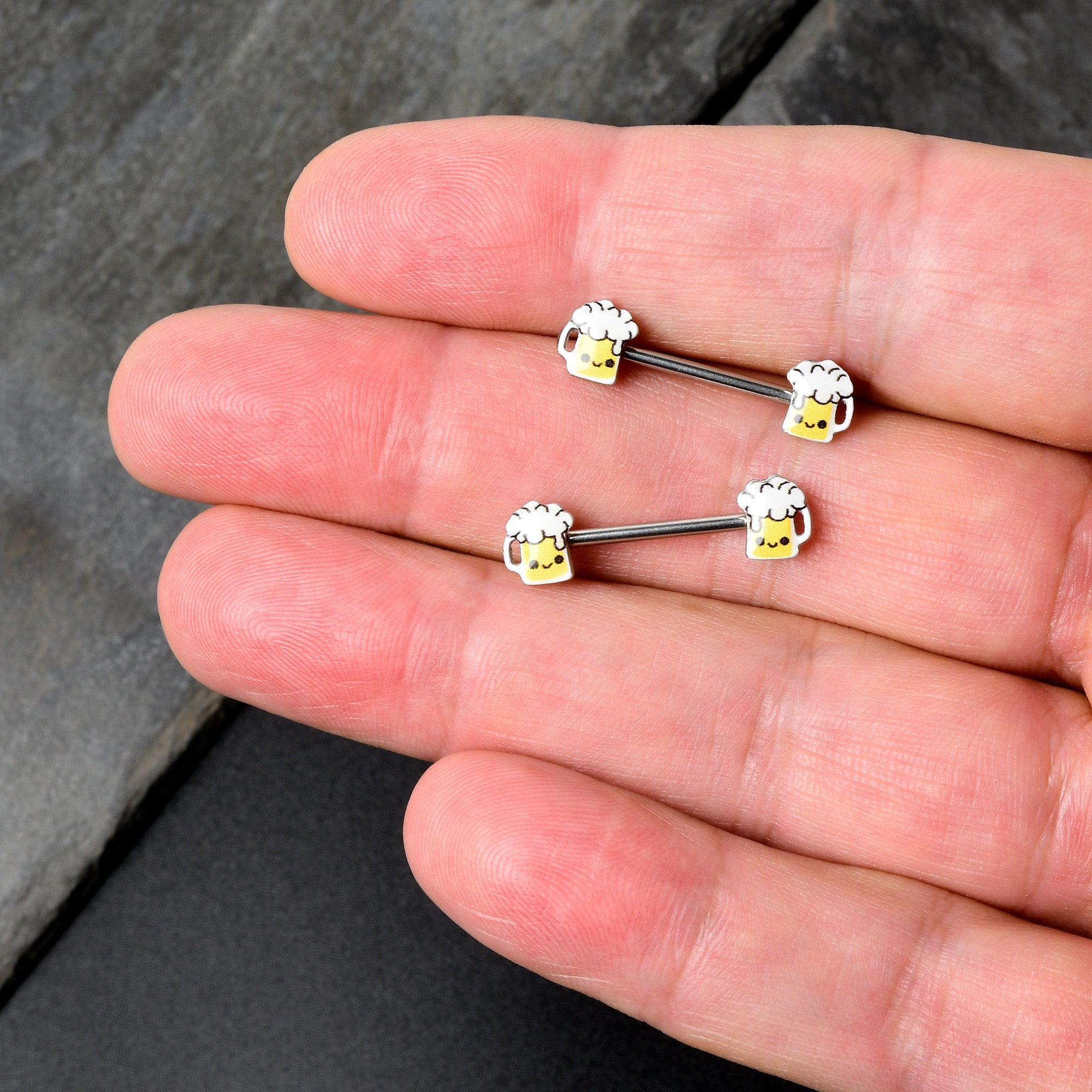 BodyCandy 14G 9/16 Sweet Happy Beer St Patricks Barbell Nipple Ring Set — alternative angle