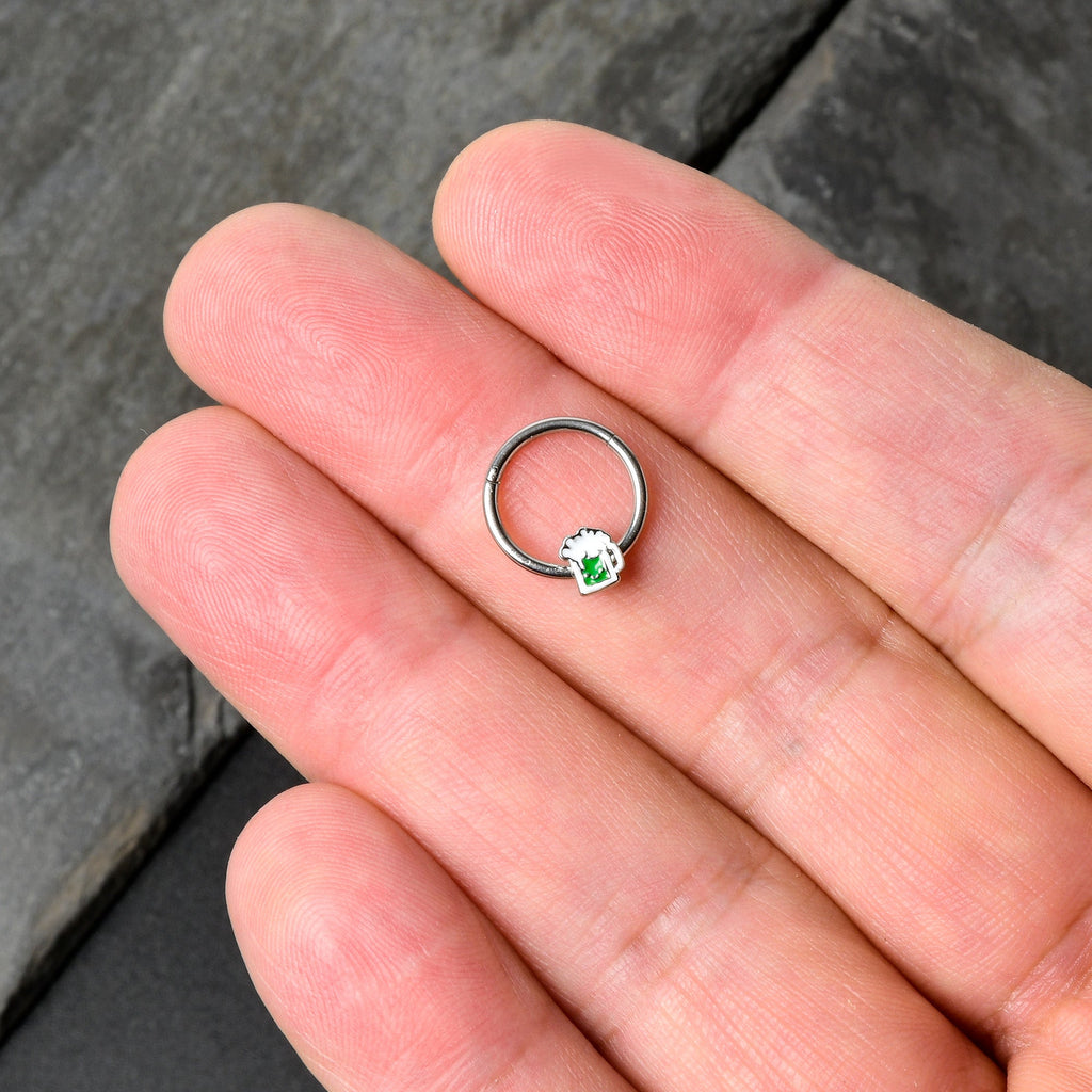 BodyCandy 16G 3/8 Sweet Happy Green Beer St Patricks Hinged Segment Ring — alternative angle
