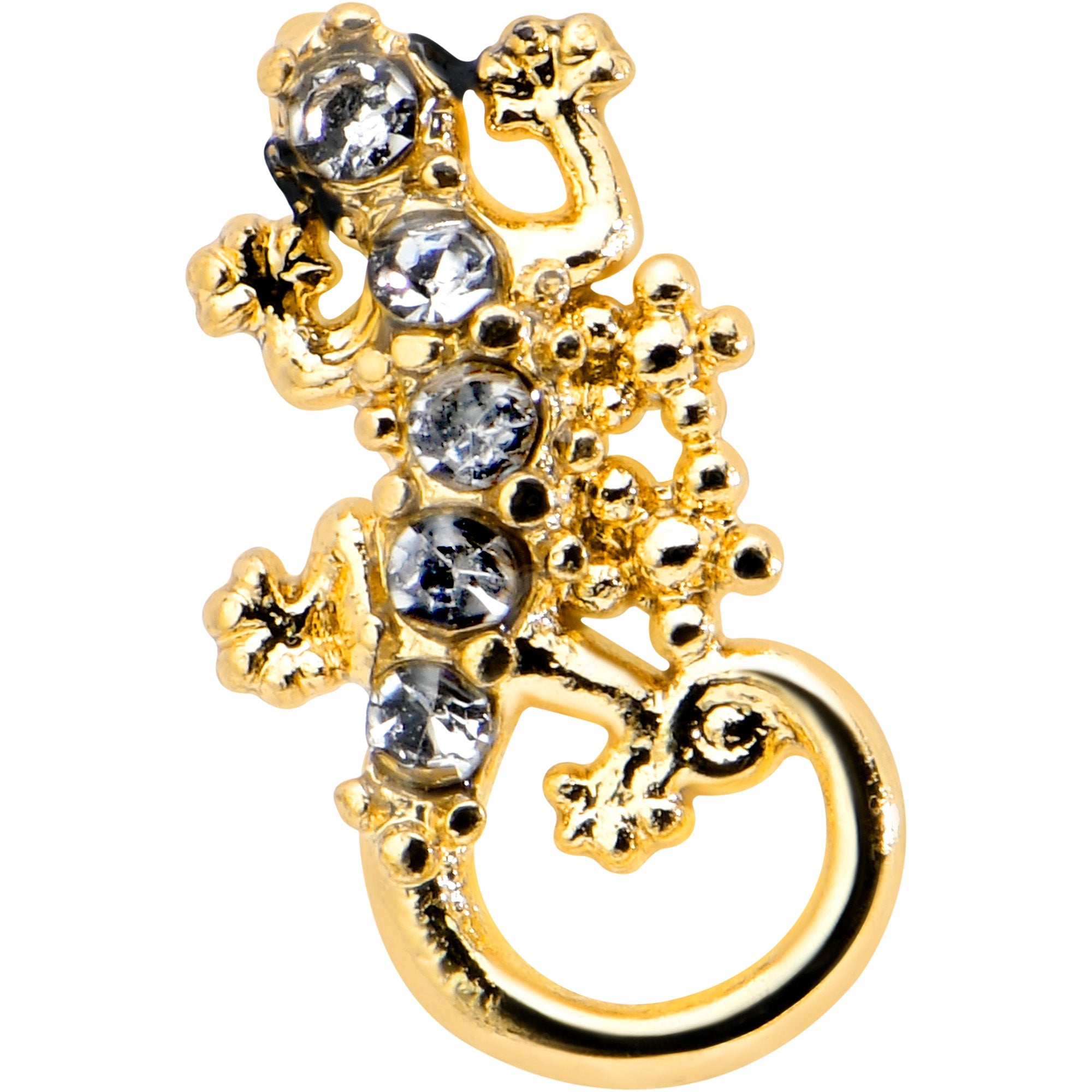 BodyCandy 16G 1/4 Clear Gem Gold Tone Luscious Lizard Cartilage Earring — detail close-up
