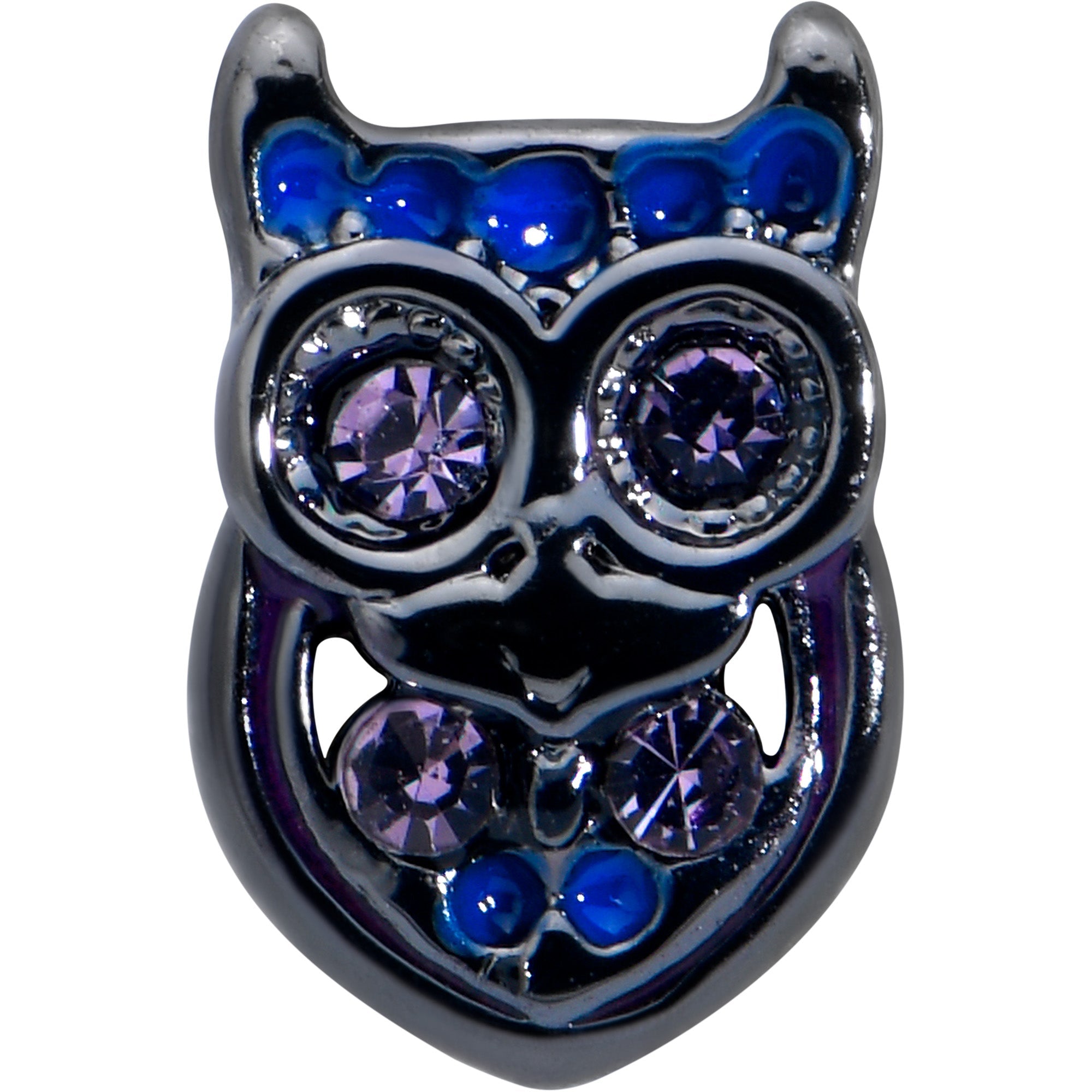 BodyCandy 16G 5/16 Purple Gem Black Opulent Owl Labret Monroe Tragus — detail close-up