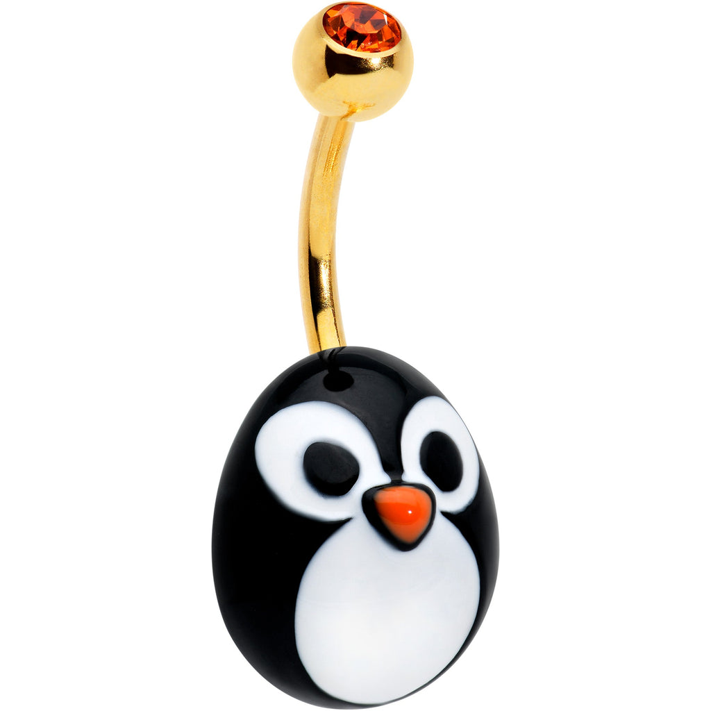 BodyCandy Red Gem Gold Tone Round Face Penguin Holiday Winter Belly Ring — main product shot