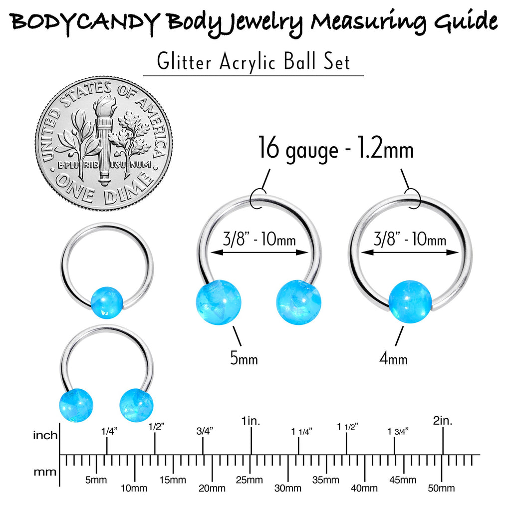 BodyCandy 16G 3/8 Blue Faux Opal Horseshoe BCR Captive Ring Set of 4 — back view