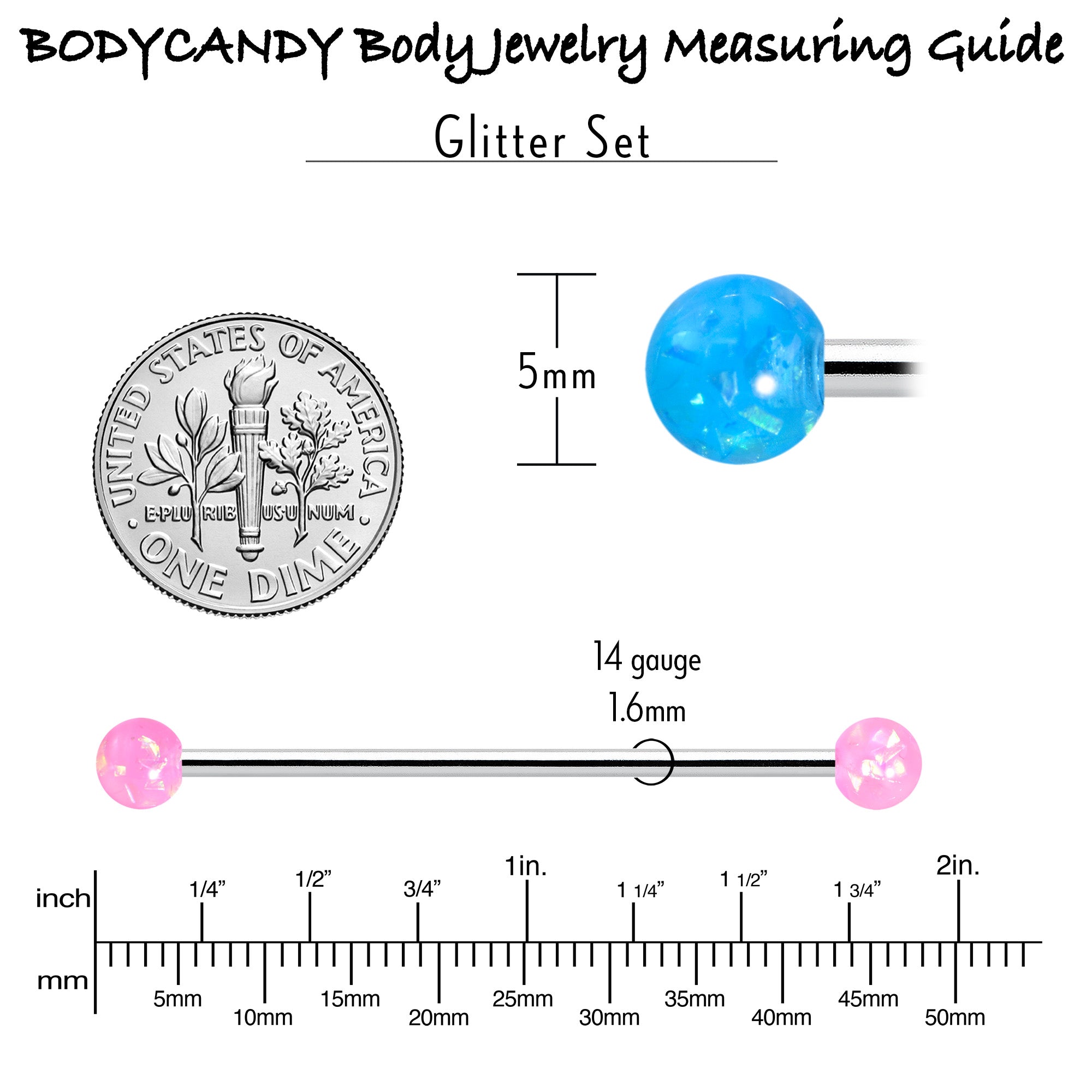 BodyCandy 14G Pink White Purple Faux Opal Pack Industrial Barbell Set of 4 — back view