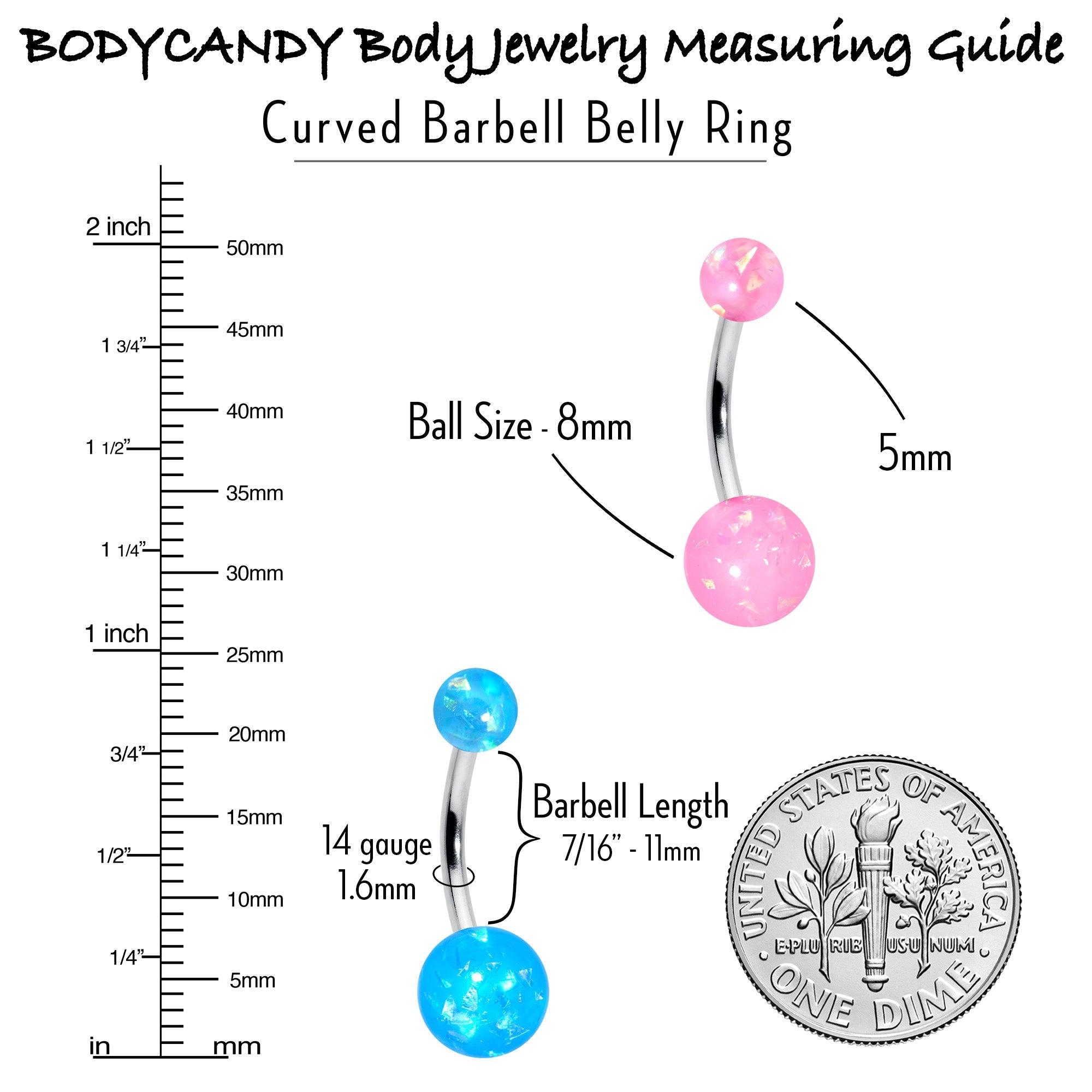 BodyCandy Blue Pink Purple Faux Opal Pack Belly Ring Set of 4 — back view