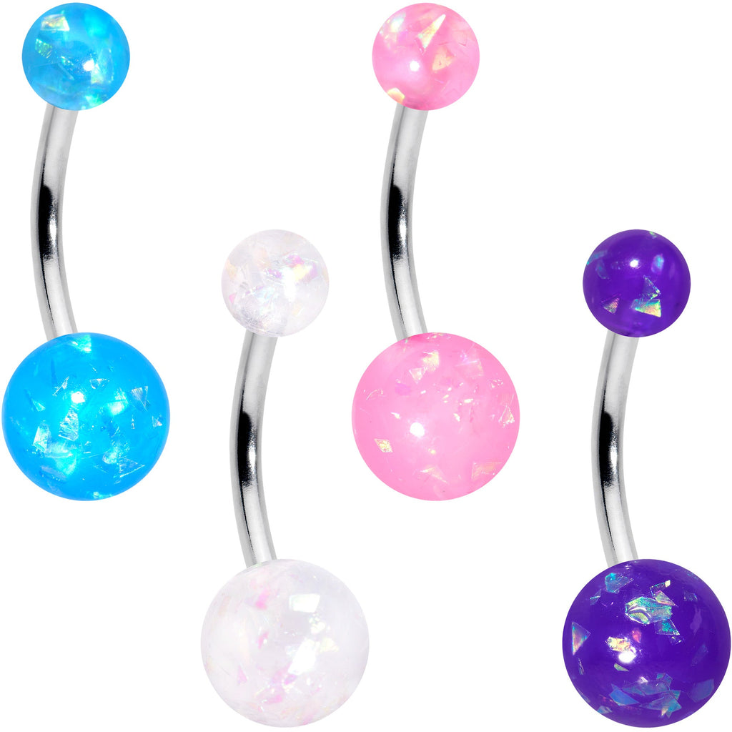 BodyCandy White Pink Purple Faux Opal Pack Belly Ring Set of 4 — main product shot