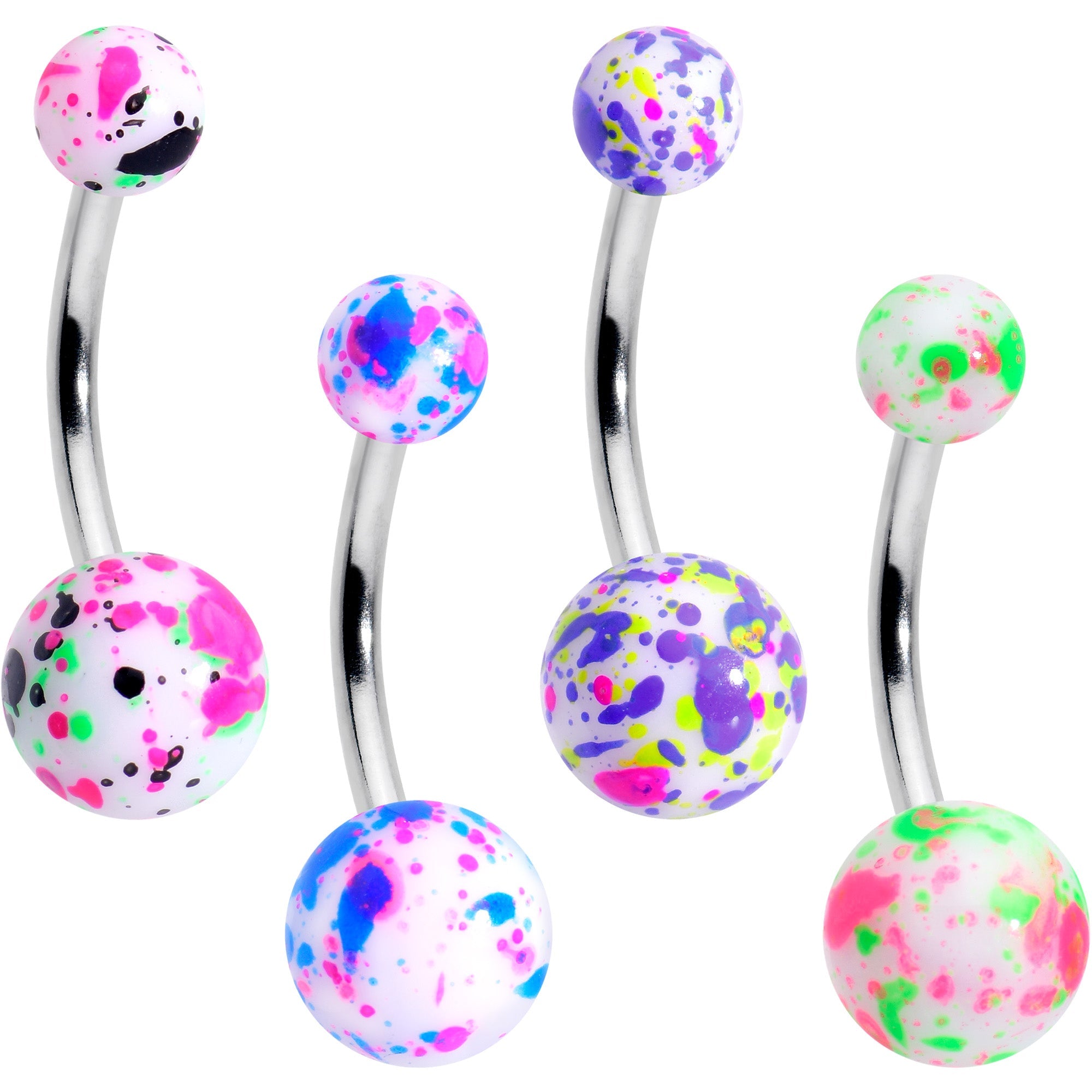 BodyCandy Splatter Pink Blue Purple Green Belly Ring Set of 4 — main product shot
