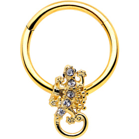 16G 3/8 Clear Gem Gold Tone Luscious Lizard Hinged Segment Ring