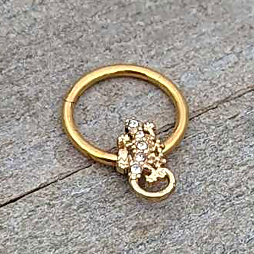 BodyCandy 16G 3/8 Clear Gem Gold Tone Luscious Lizard Hinged Segment Ring — back view