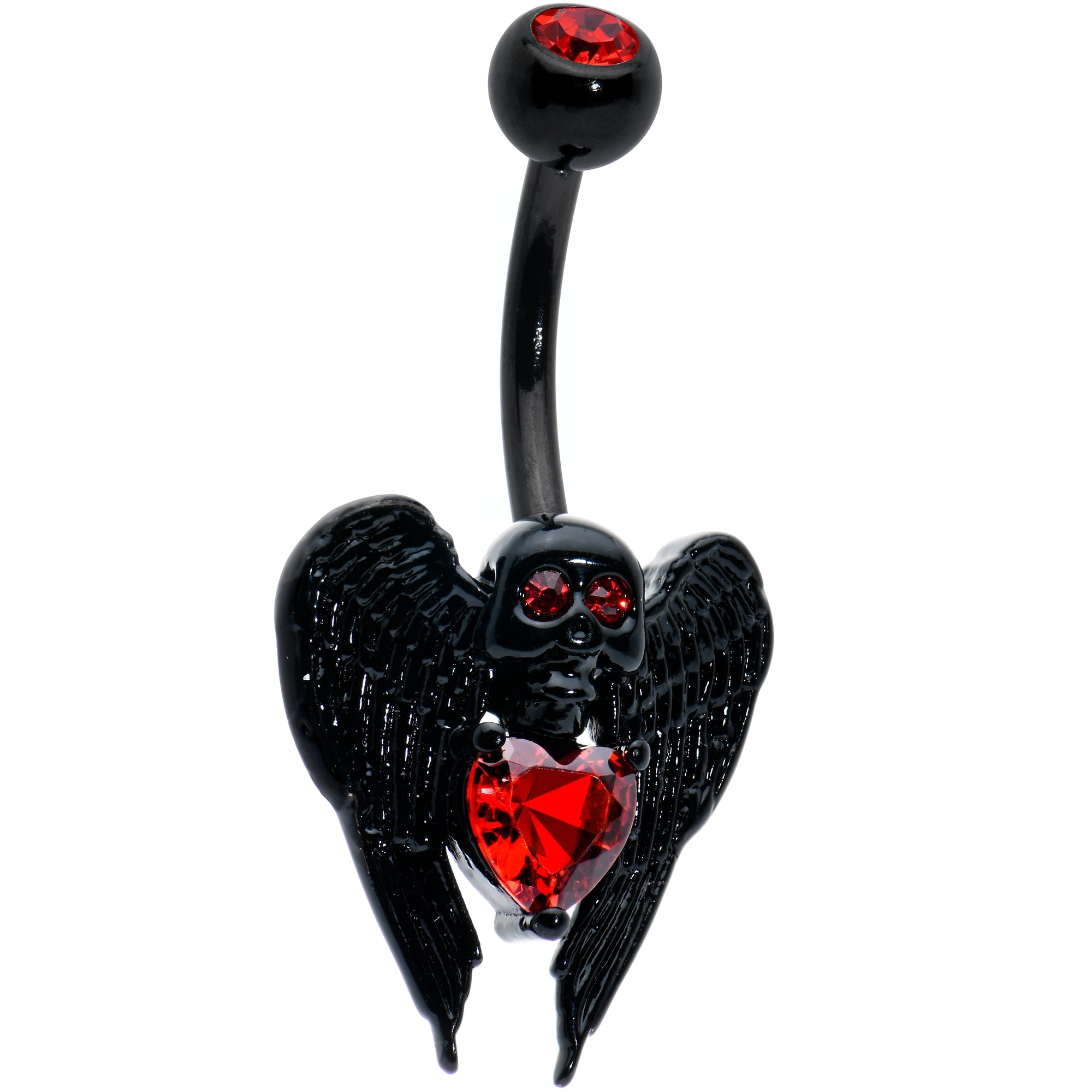 BodyCandy Red CZ Gem Black Heart Winged Skull Gothic Belly Ring — main product shot