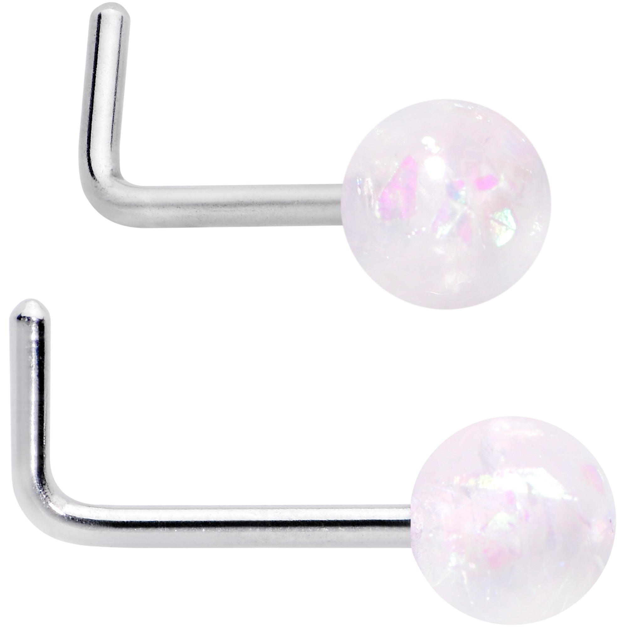 BodyCandy 20G 1/4 Pink Gem Purple Pink Faux Opal Pack L Shape Nose Ring Set of 6 — detail close-up