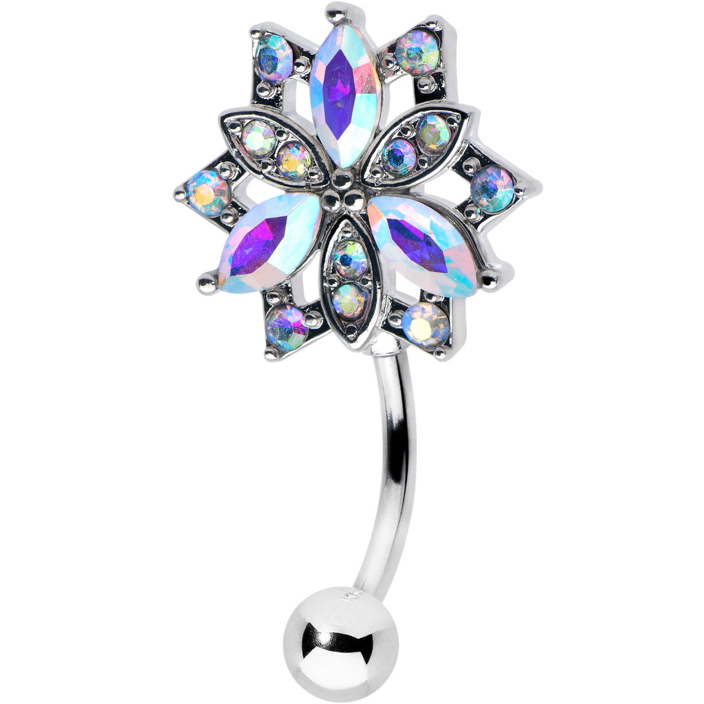 BodyCandy Aurora CZ Gem Snowflake Style Belly Ring — detail close-up