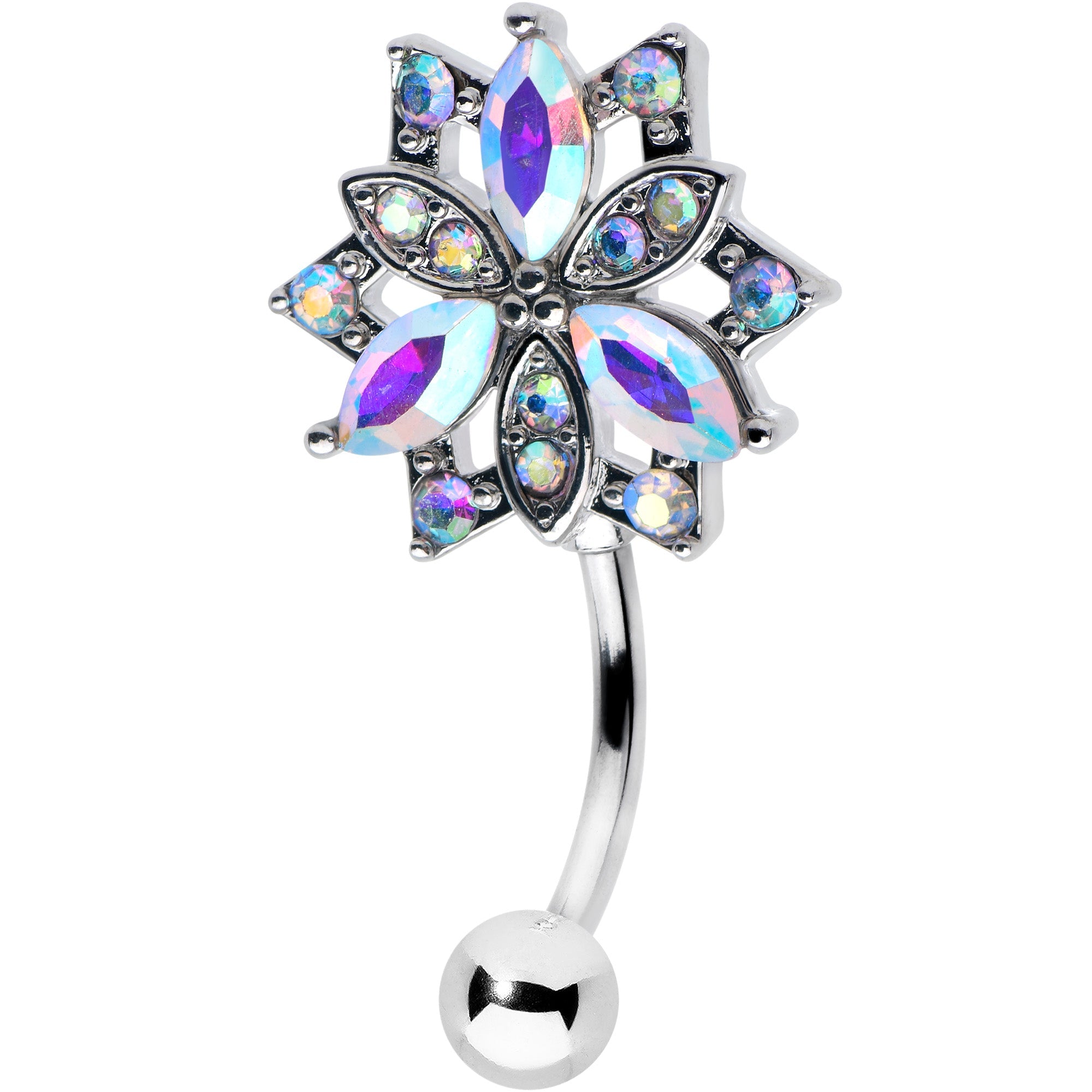 BodyCandy Aurora CZ Gem Snowflake Style Belly Ring — detail close-up