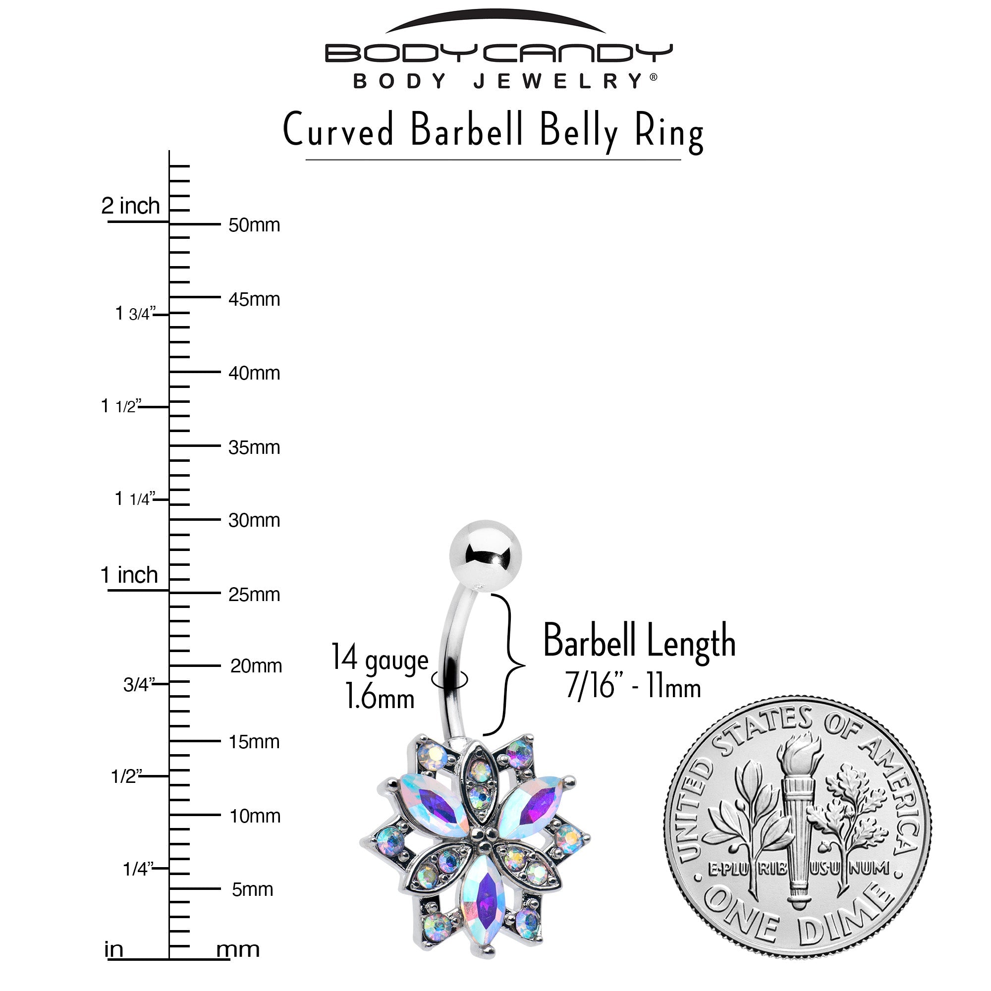 BodyCandy Aurora CZ Gem Snowflake Style Belly Ring — side view