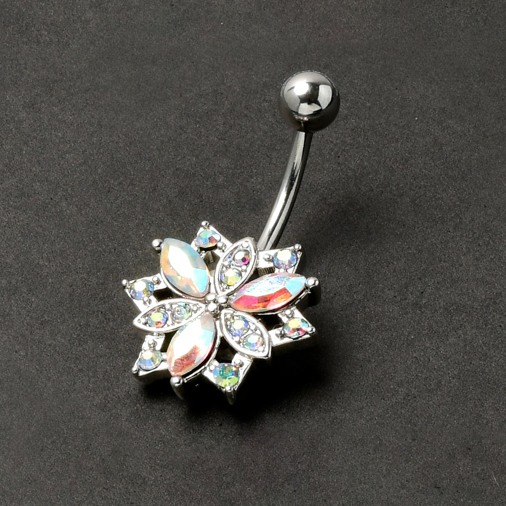 BodyCandy Aurora CZ Gem Snowflake Style Belly Ring — back view