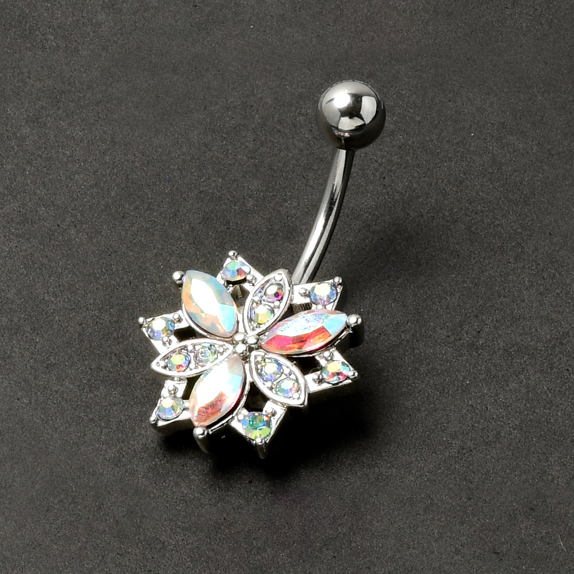 BodyCandy Aurora CZ Gem Snowflake Style Belly Ring — back view