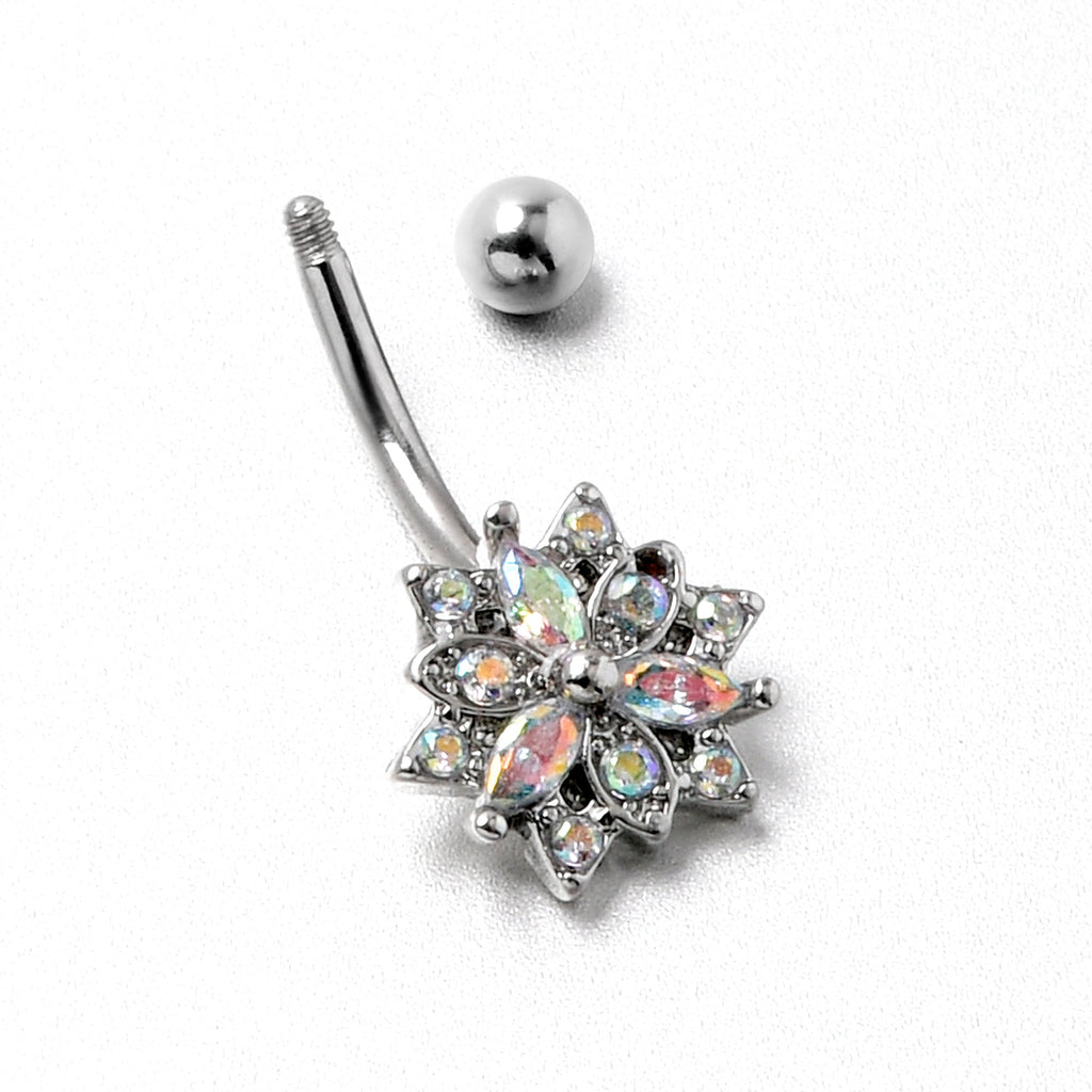 BodyCandy Aurora CZ Gem Snowflake Style Belly Ring — in-use photo