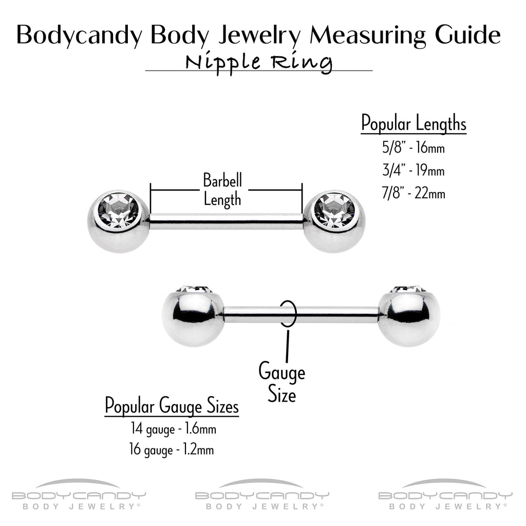 BodyCandy 14G 9/16 Blue Gem Gold Tone Lacy Rhombus Dangle Nipple Ring Set — size reference